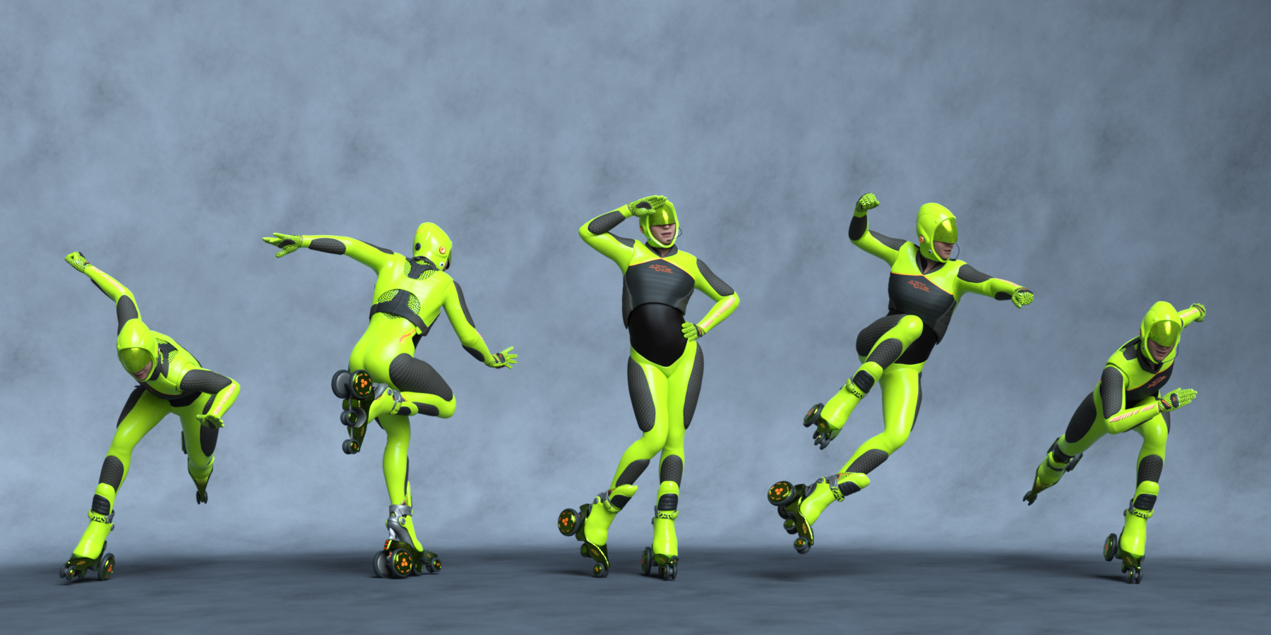Sci-Fi Roller Poses for Genesis 9 and NDCyberDream Rollerblade | Daz 3D