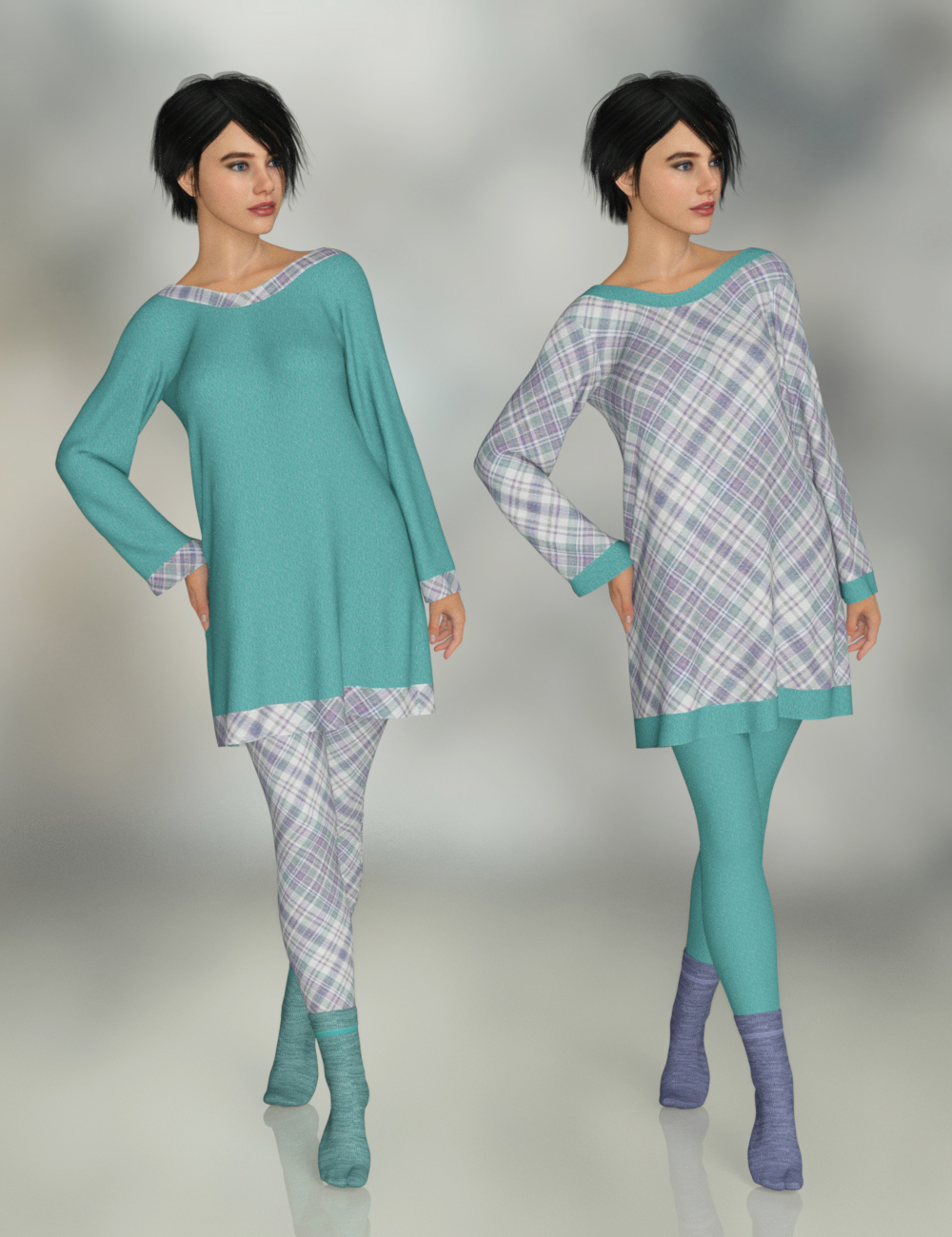 dForce Gianna Pajama Set for Genesis 9 by: PandyGirl, 3D Models by Daz 3D