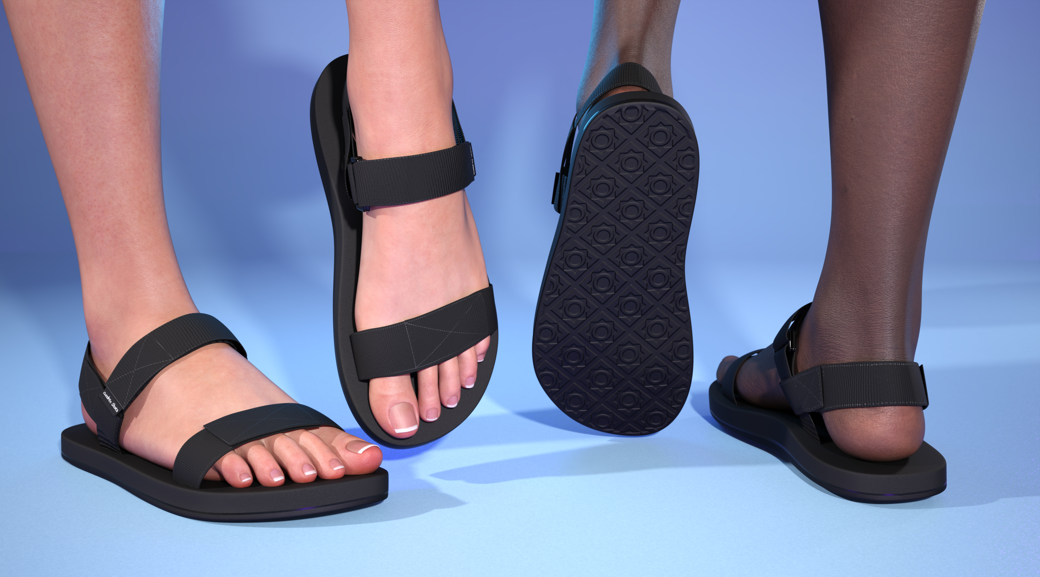 Elly Flat Sandals for Genesis 9, 8, and 3 by: cWodrex, 3D Models by Daz 3D