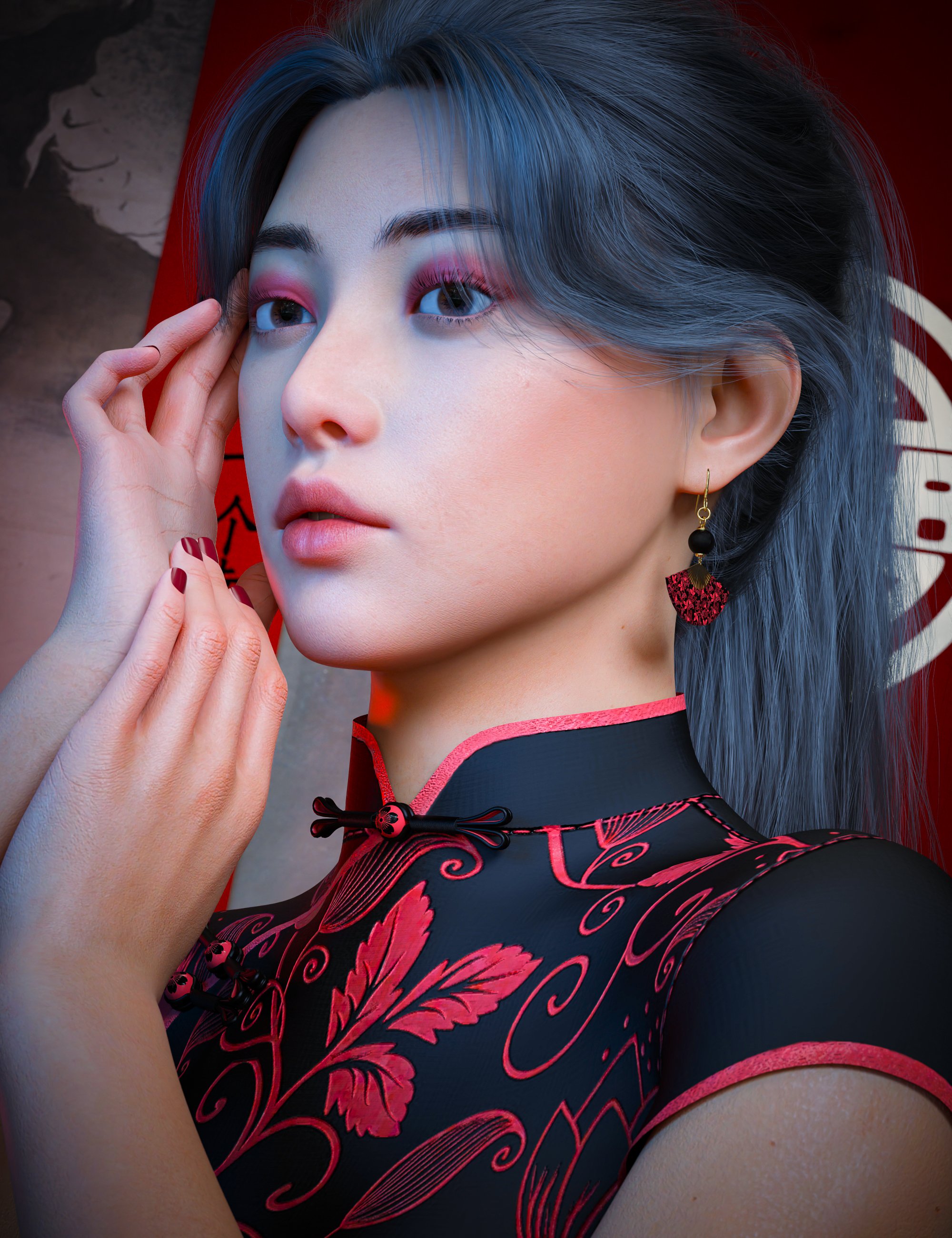 dForce Chinese Qipao Outfit for Genesis 9 by: Aesthetic House, 3D Models by Daz 3D
