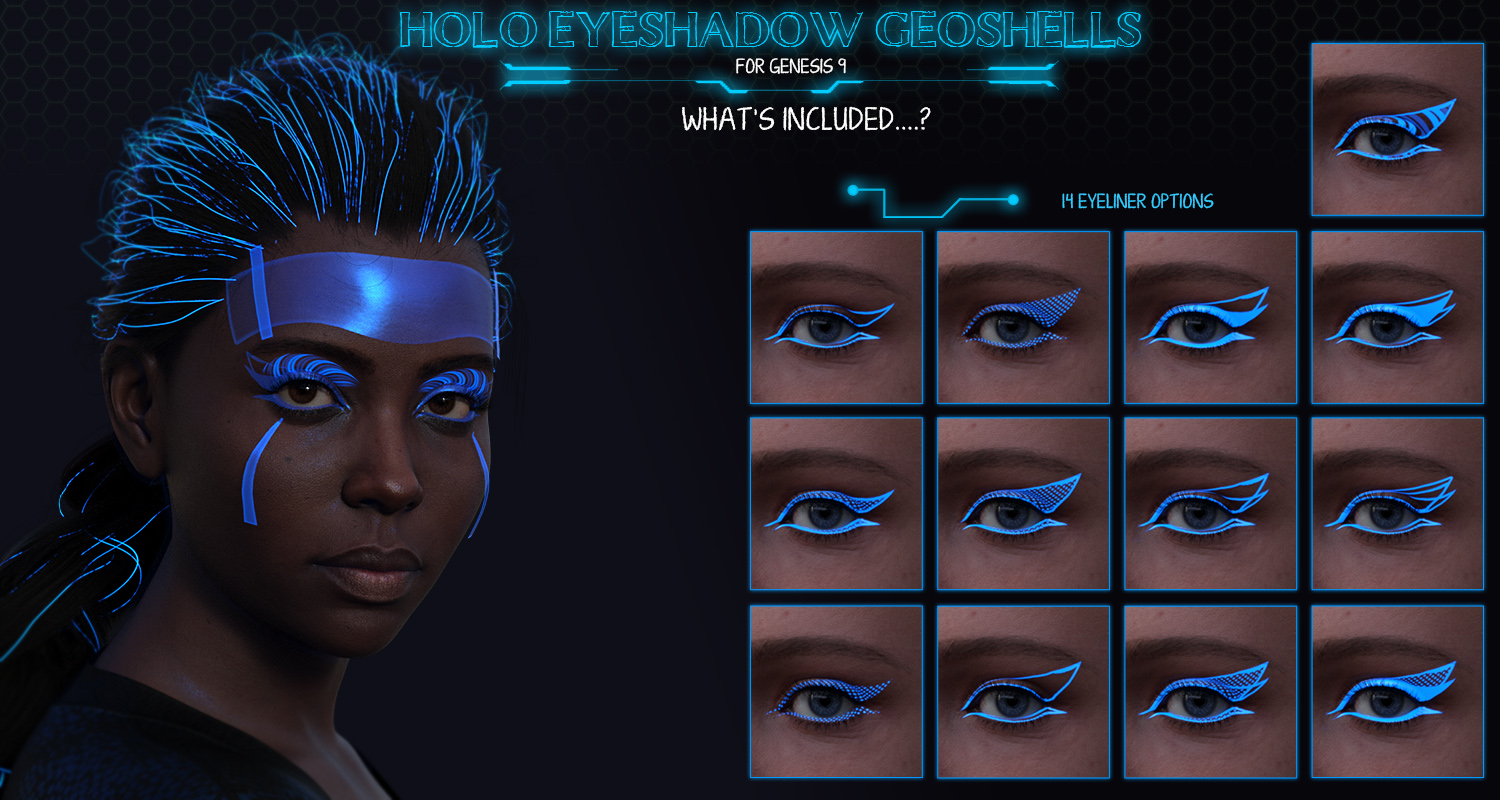 Holo Eyeshadow Geoshells for Genesis 9 by: ForbiddenWhispers, 3D Models by Daz 3D