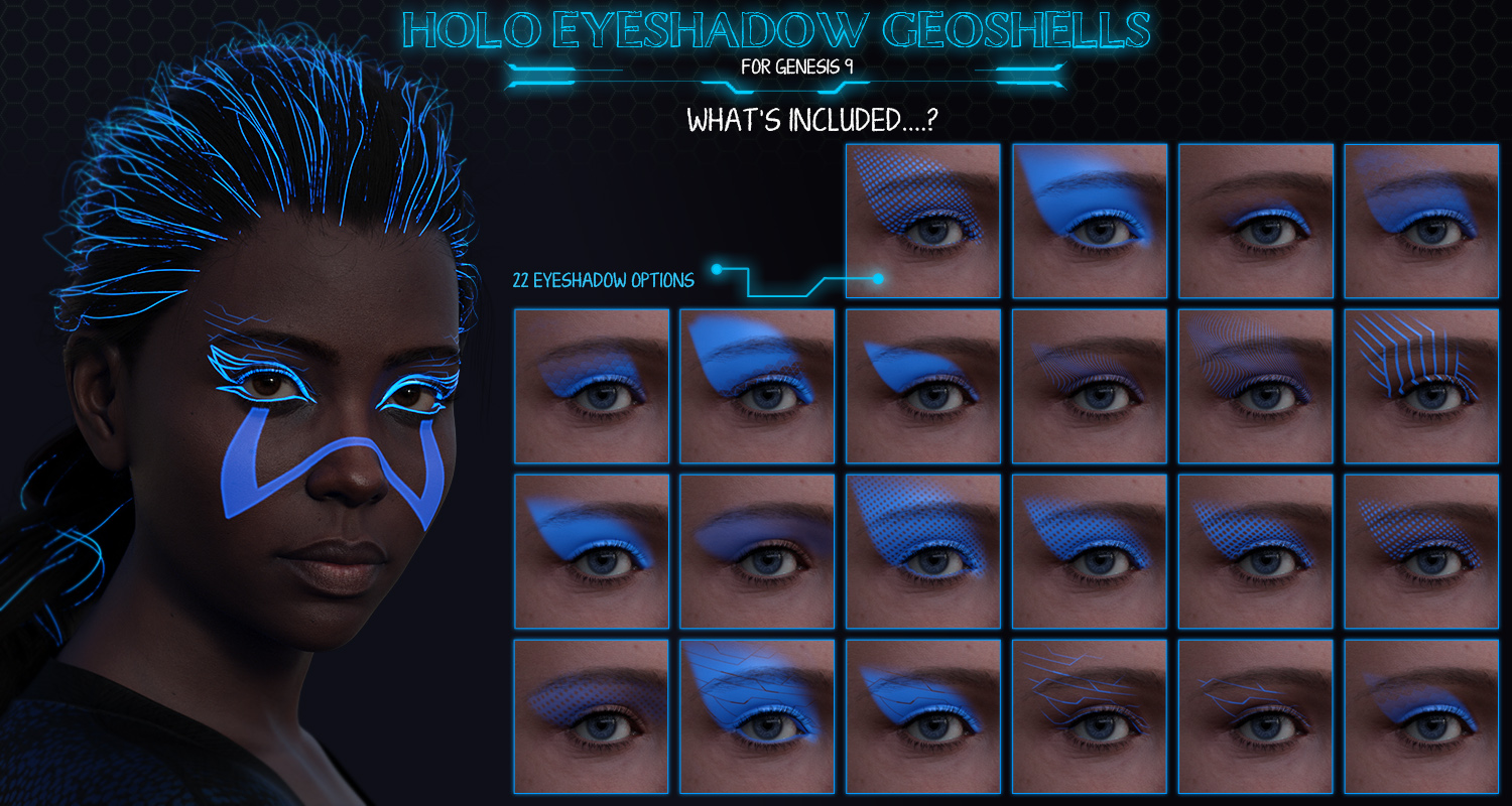 Holo Eyeshadow Geoshells for Genesis 9 by: ForbiddenWhispers, 3D Models by Daz 3D