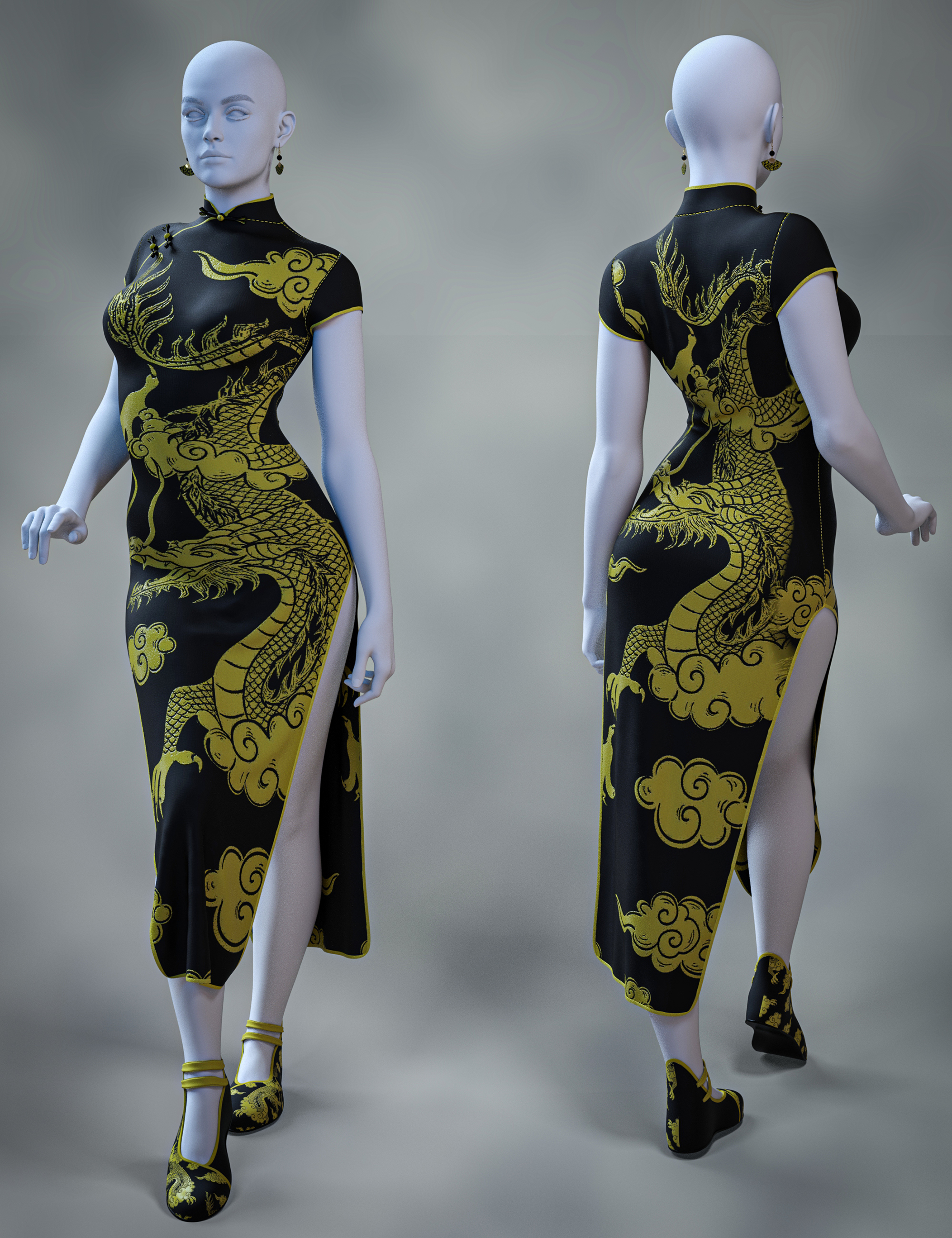 dForce Chinese Qipao Outfit Texture Add-On by: Aesthetic House, 3D Models by Daz 3D
