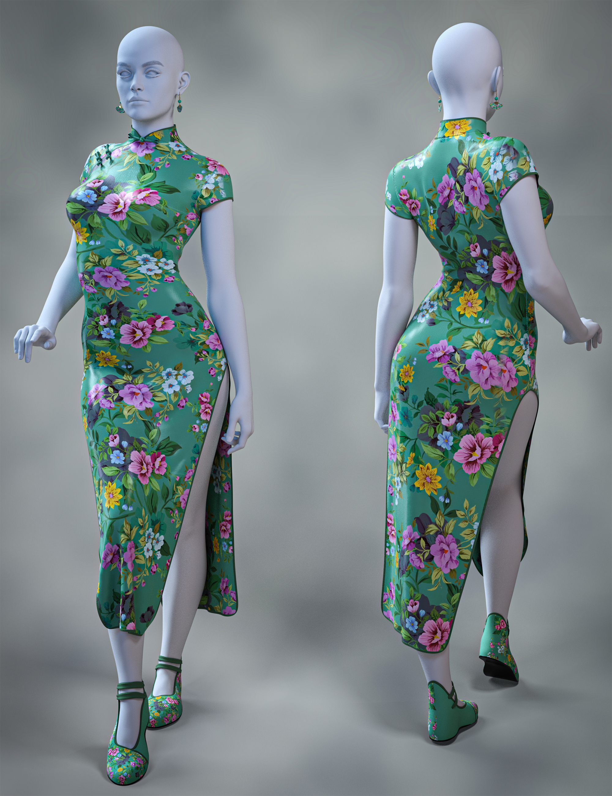 dForce Chinese Qipao Outfit Texture Add-On by: Aesthetic House, 3D Models by Daz 3D