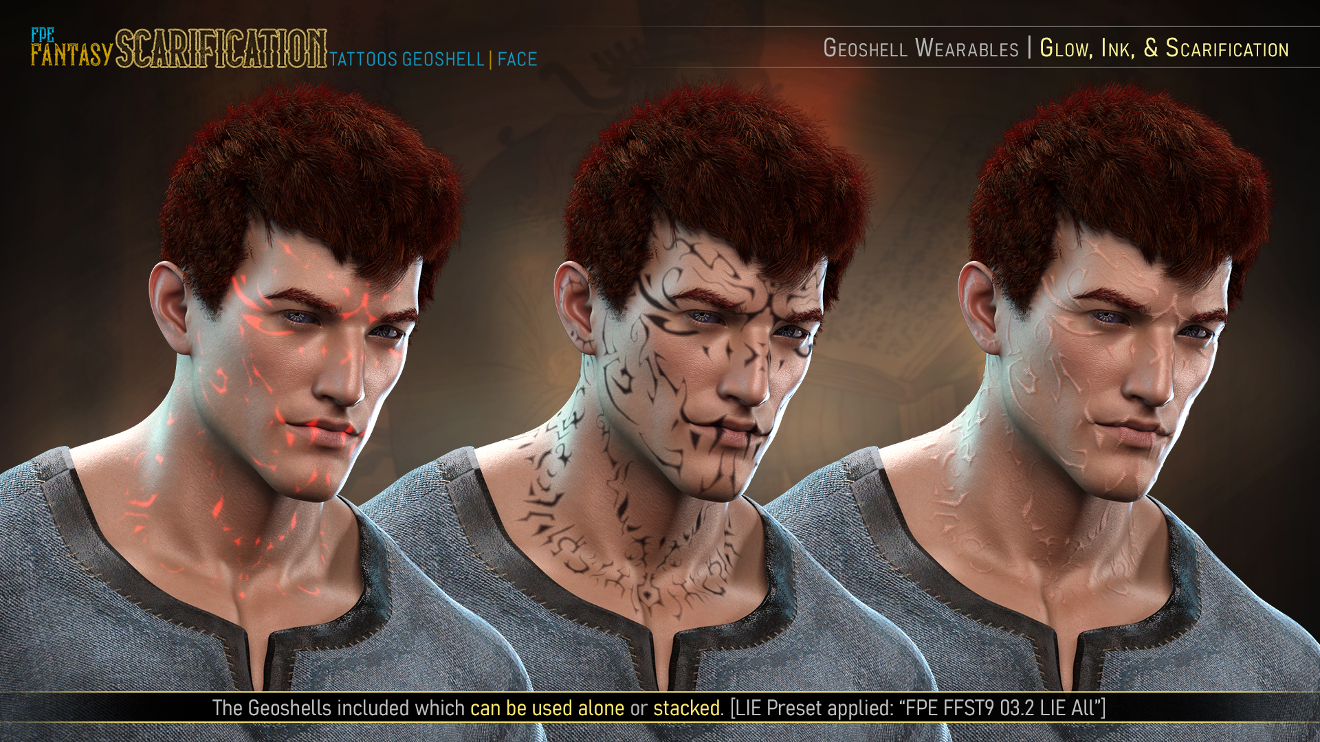 FPE Fantasy Scarification Face Tattoos Geoshell for Genesis 9 FPE Fantasy Scarification Face Tattoos Geoshell for Genesis 9 by: FenixPhoenixEsid, 3D Models by Daz 3D