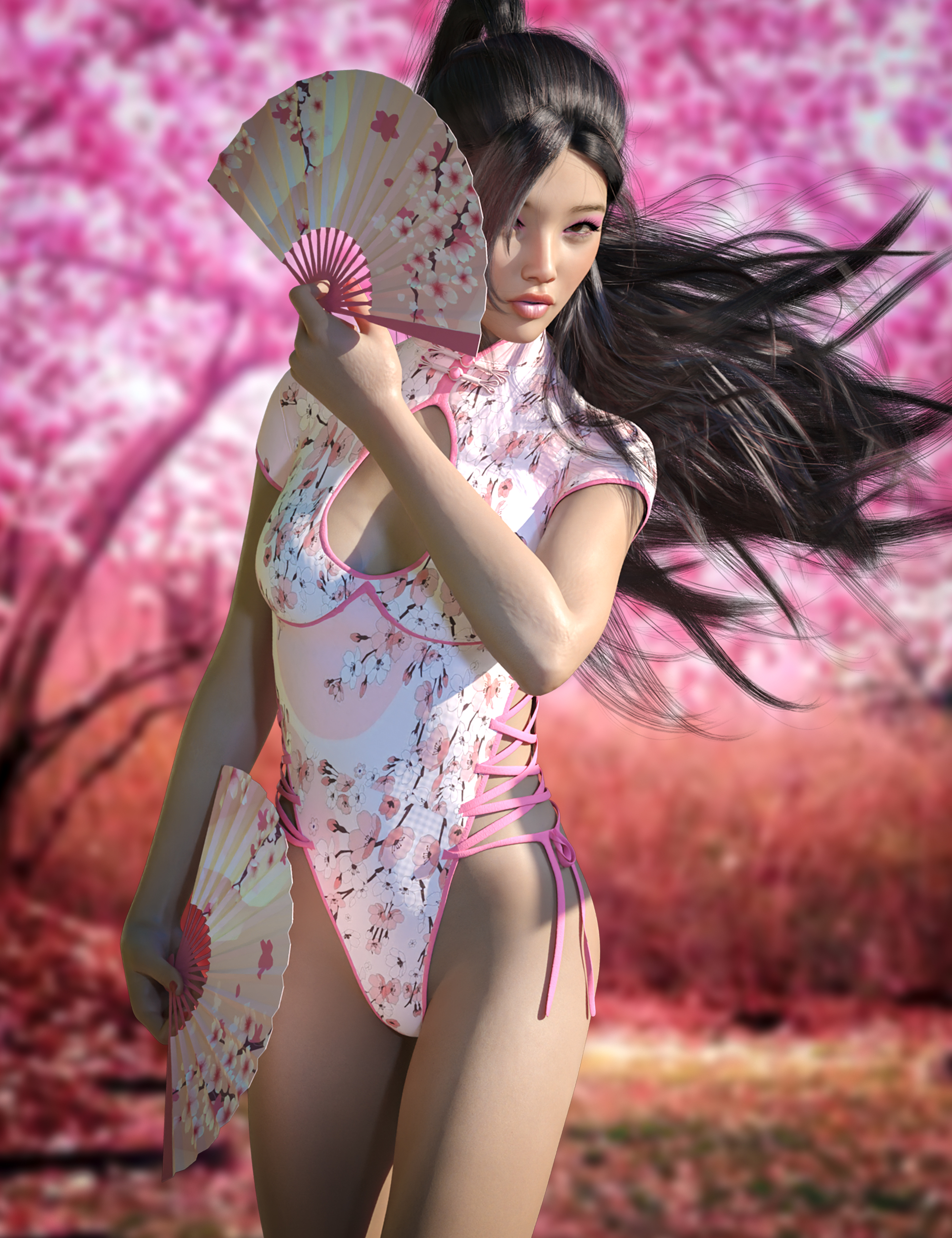 dForce Meiying Chinese Outfit Texture Add-On by: Aesthetic House, 3D Models by Daz 3D