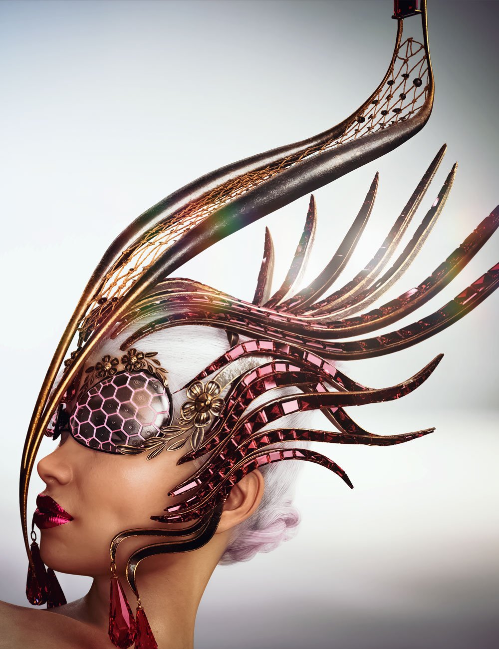 Extravaganza Futuristic Headdress for Genesis 9, 8.1, and 8 by: , 3D Models by Daz 3D
