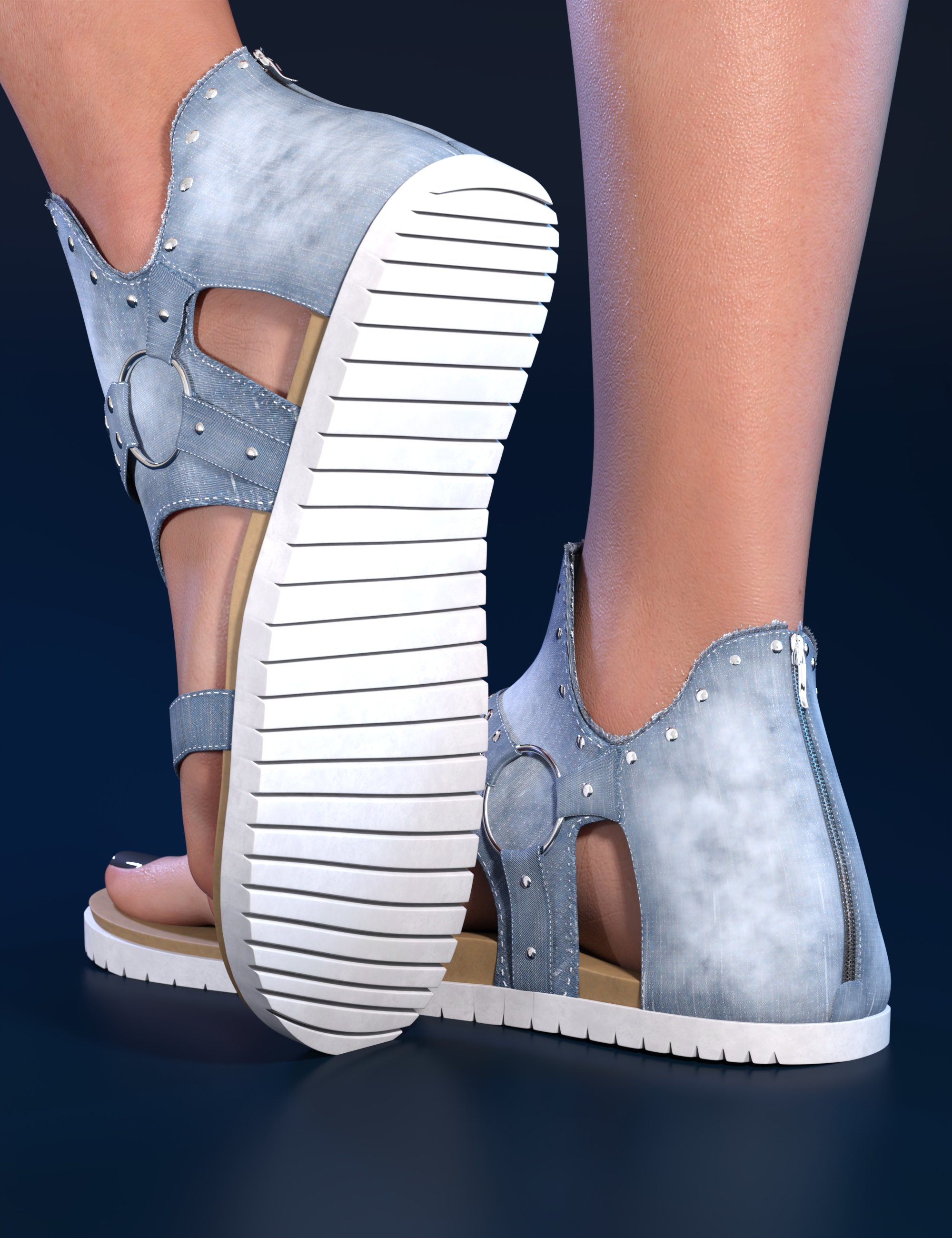 Candace Denim Sandals for Genesis 8 and 9 by: cWodrex, 3D Models by Daz 3D
