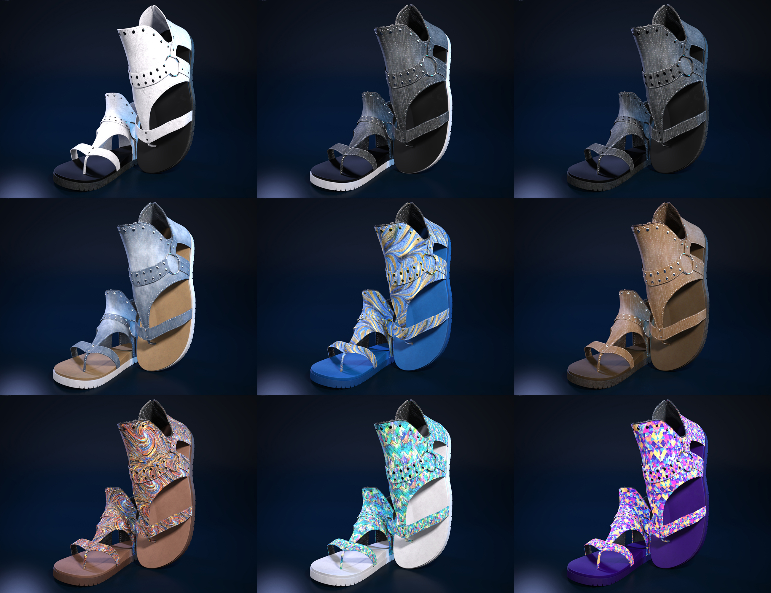 Candace Denim Sandals for Genesis 8 and 9 Candace Denim Sandals for Genesis 8 and 9 by: cWodrex, 3D Models by Daz 3D
