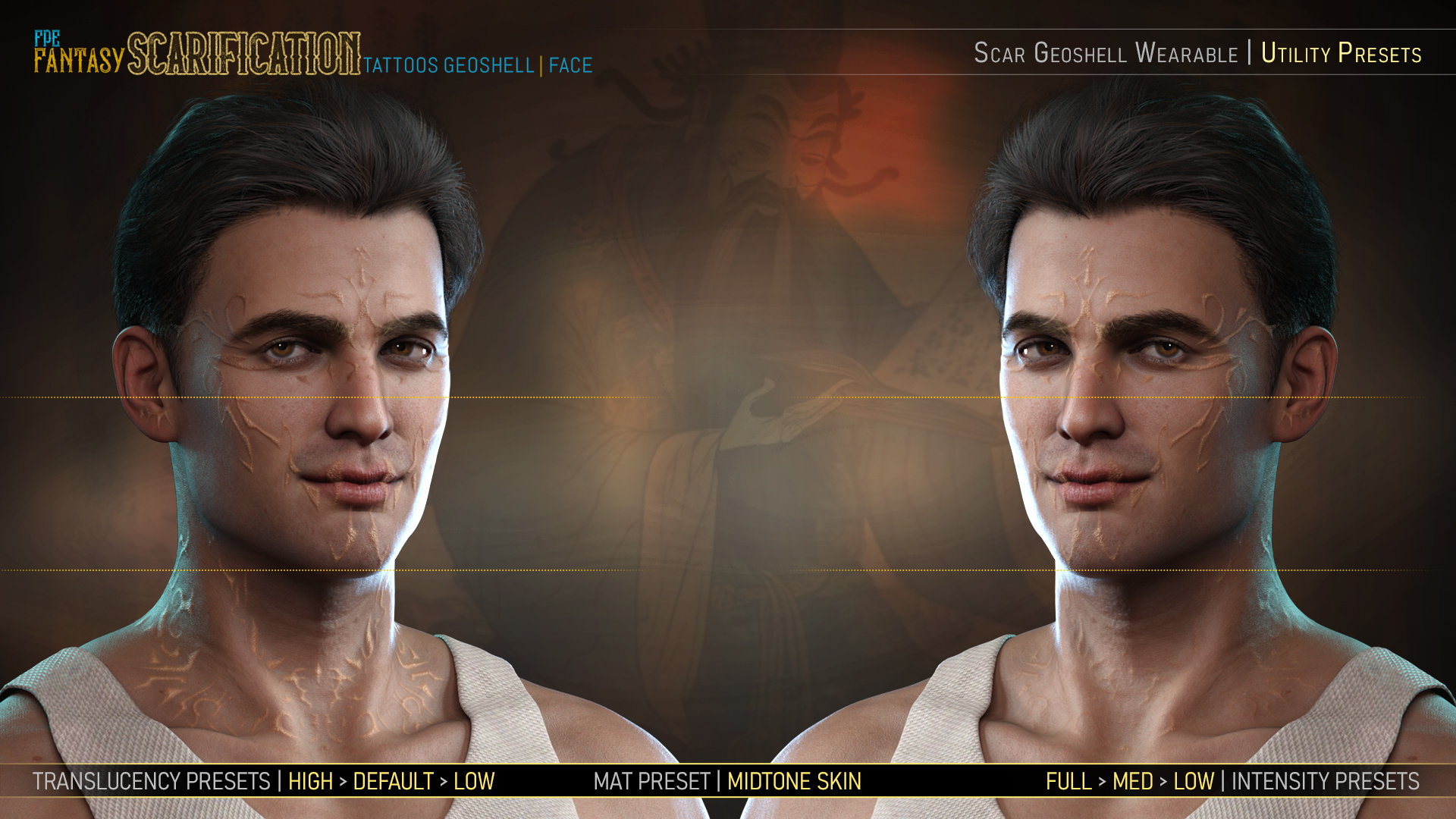 FPE Fantasy Scarification Face Tattoos Geoshell for Genesis 8.1 Males ...