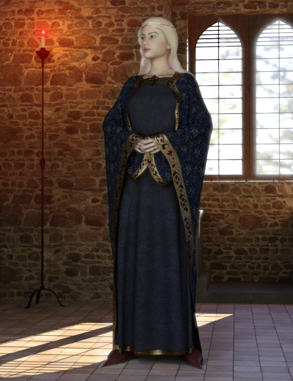dForce Lancastrian Dress for Genesis 9 and 8 by: Fantasyart3D, 3D Models by Daz 3D