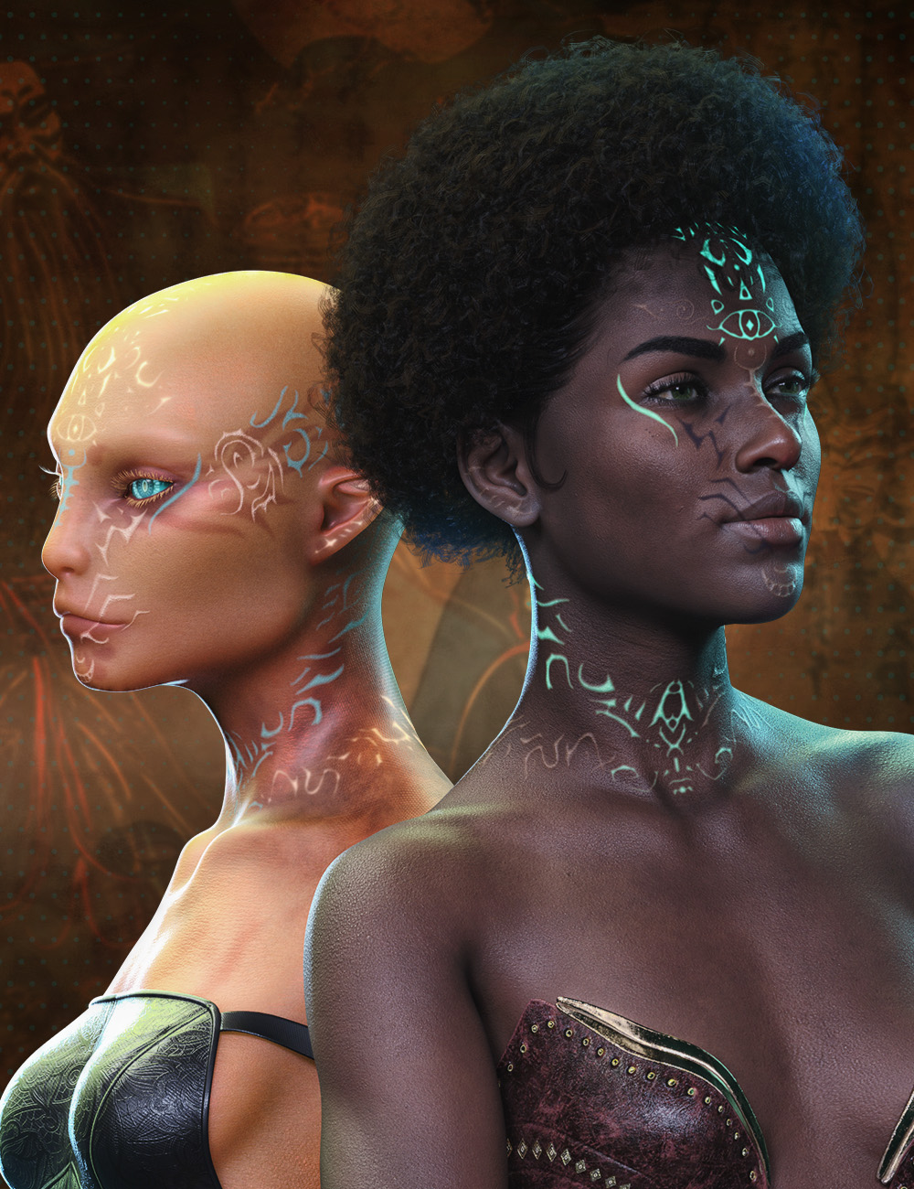 FPE Face Fantasy Scarification Shell 2 for Genesis 8.1 Female by: FenixPhoenixEsid, 3D Models by Daz 3D