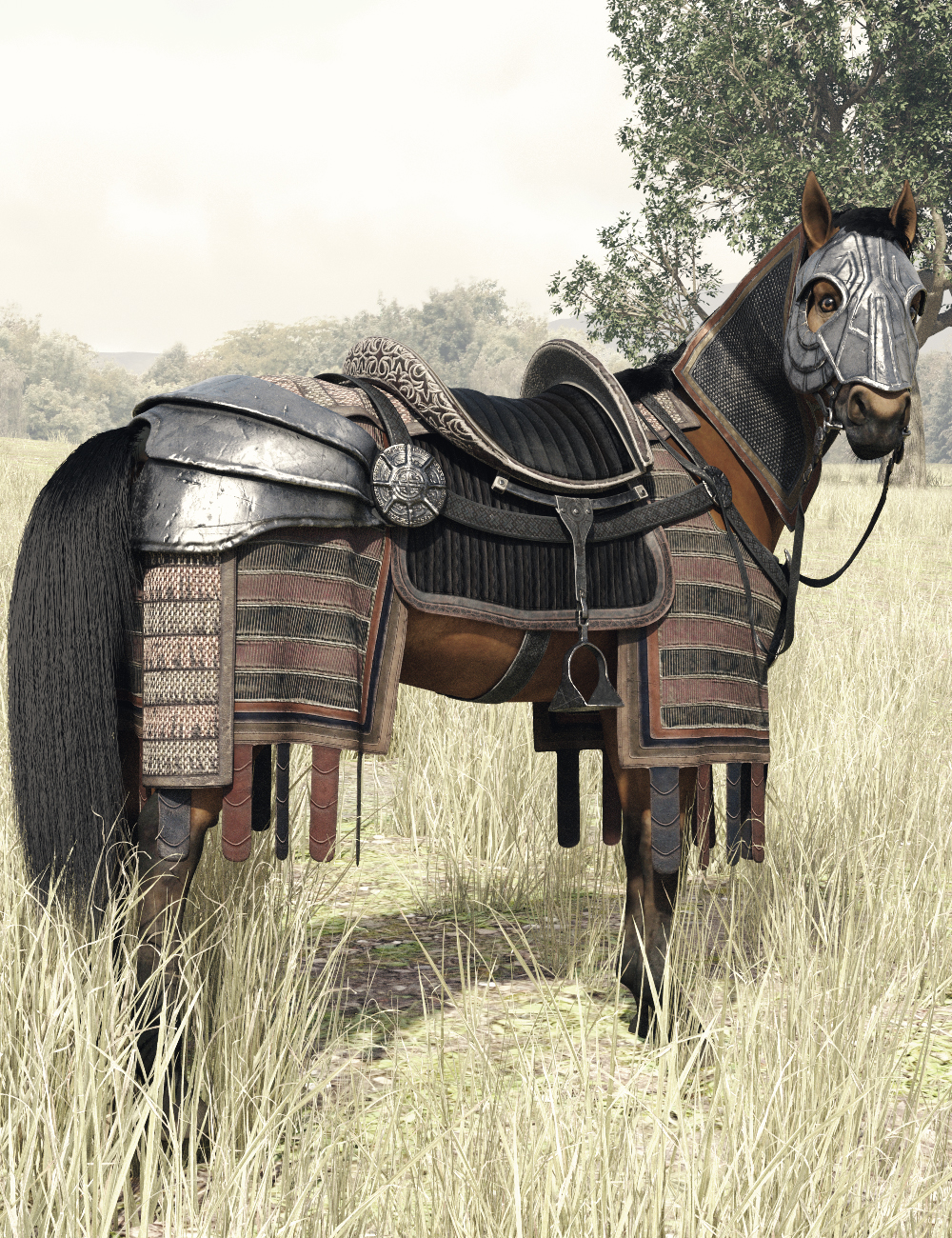 dForce Mongolian Style Horse Armor for Daz Horse 3 by: fjaa3d, 3D Models by Daz 3D