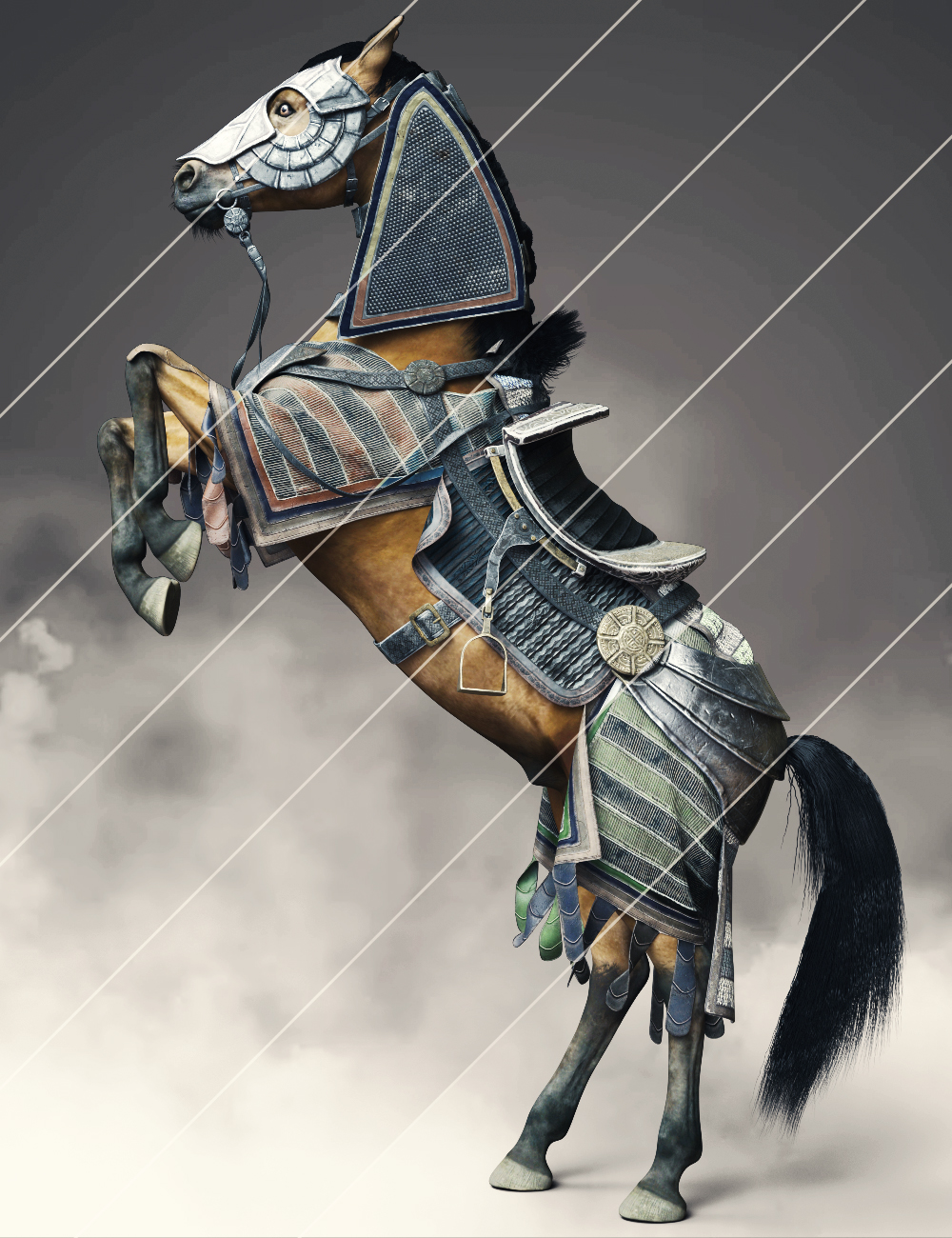 dForce Mongolian Style Horse Armor Texture Add-On by: fjaa3d, 3D Models by Daz 3D