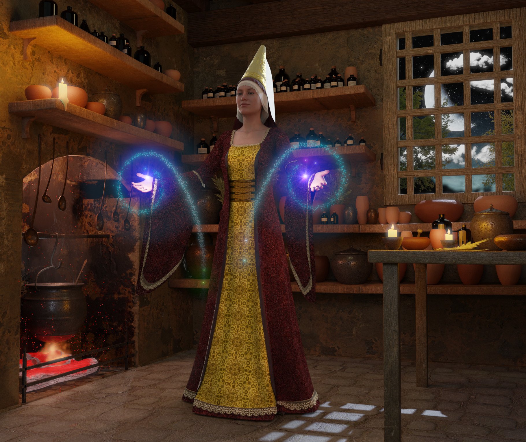 dForce Morgane Le Fay Dress for Genesis 9 and 8 by: Fantasyart3D, 3D Models by Daz 3D