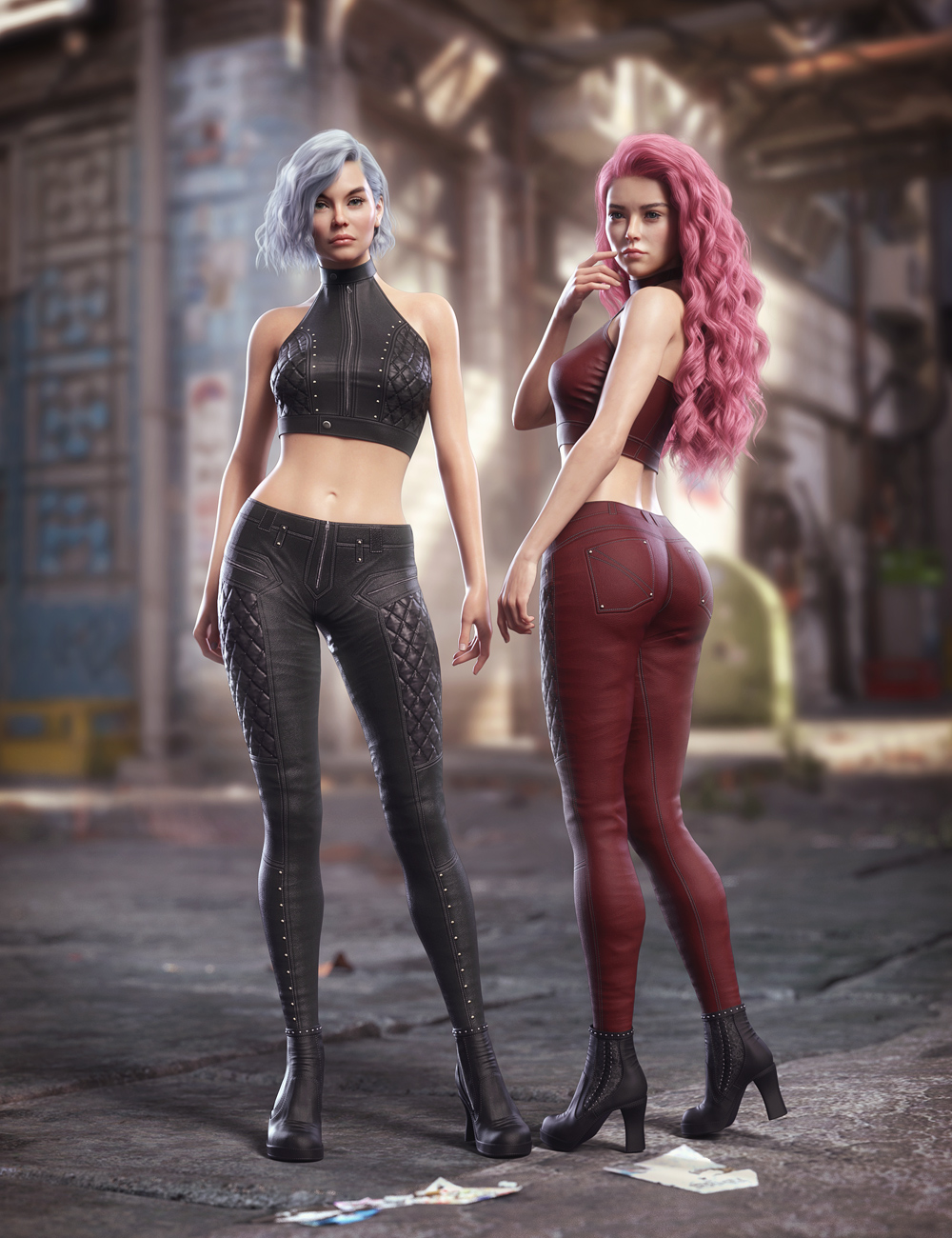 dForce Leather Outfit for Genesis 9, 8.1, and 8 by: Dreamcatcher, 3D Models by Daz 3D