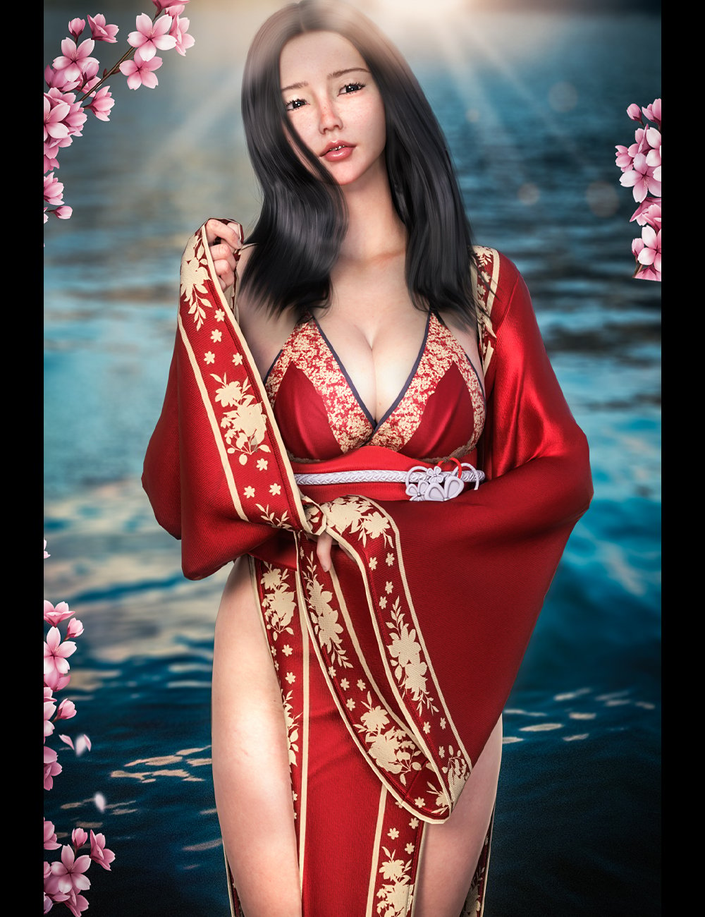dForce Hot Style Kimono Outfit for Genesis 9, 8, and 8.1 by: fefecoolyellow, 3D Models by Daz 3D