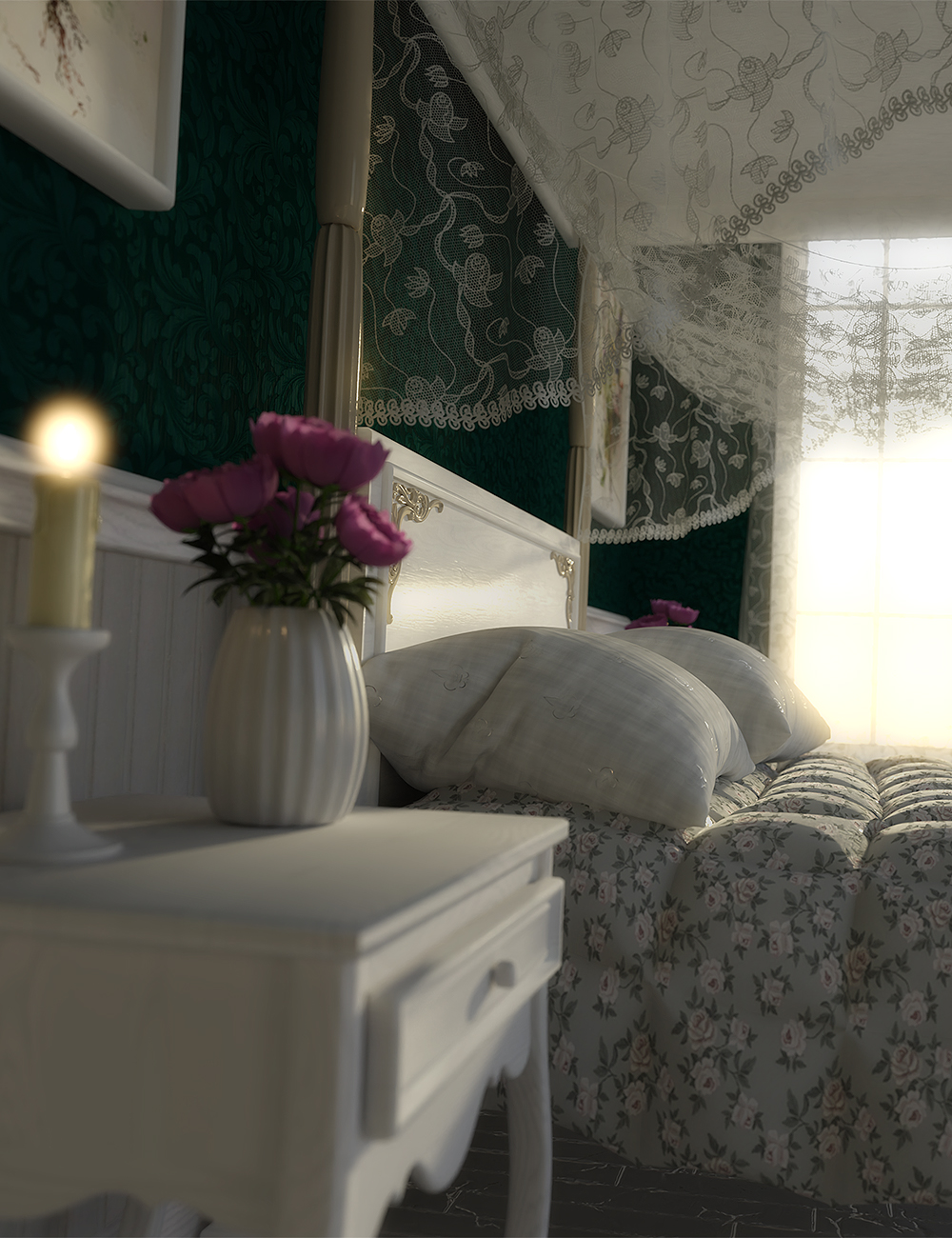 Elegant Romantic Bedroom Vignette by: Amaranth, 3D Models by Daz 3D