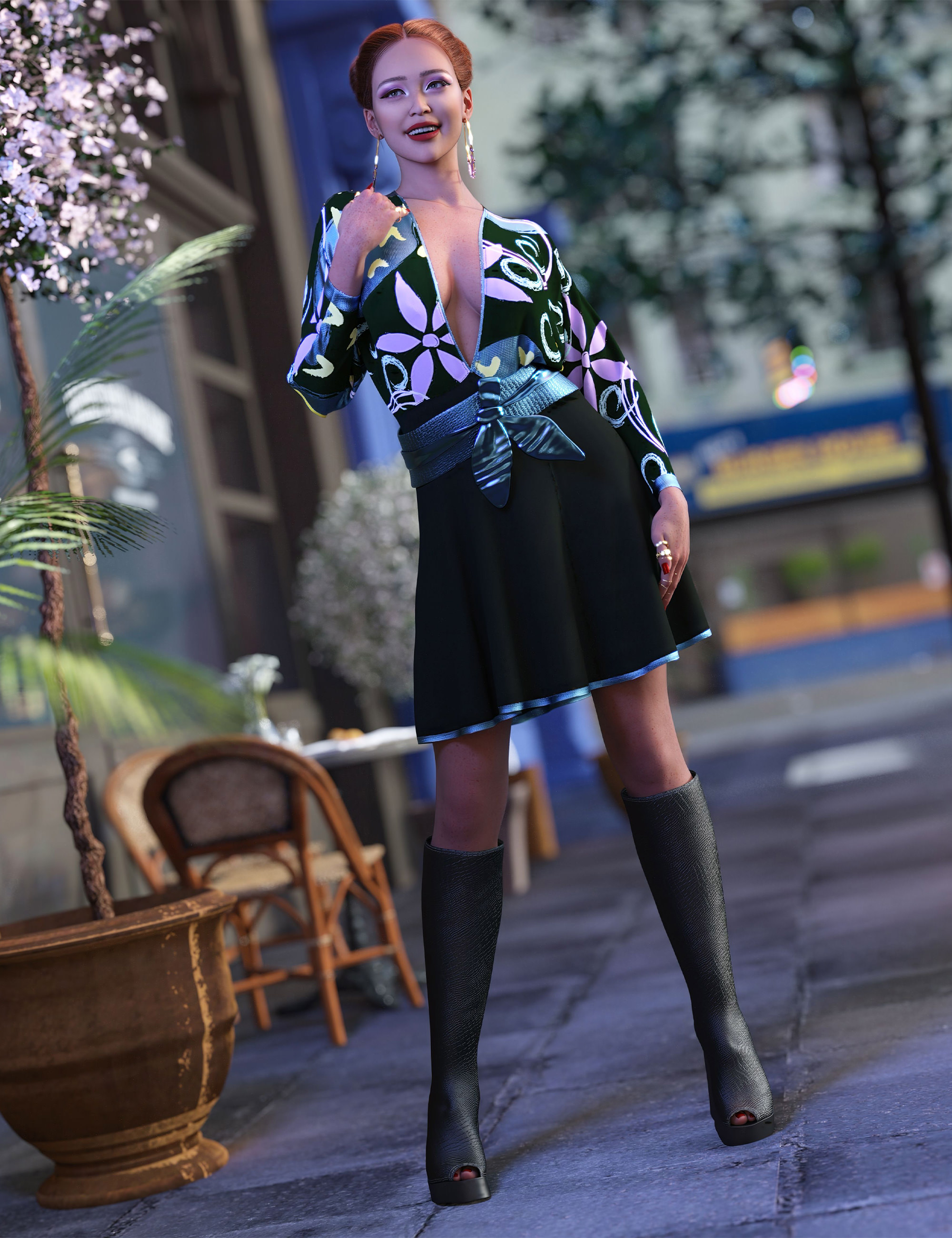 dForce Violeta Outfit for Genesis 9 by: Nelmi, 3D Models by Daz 3D