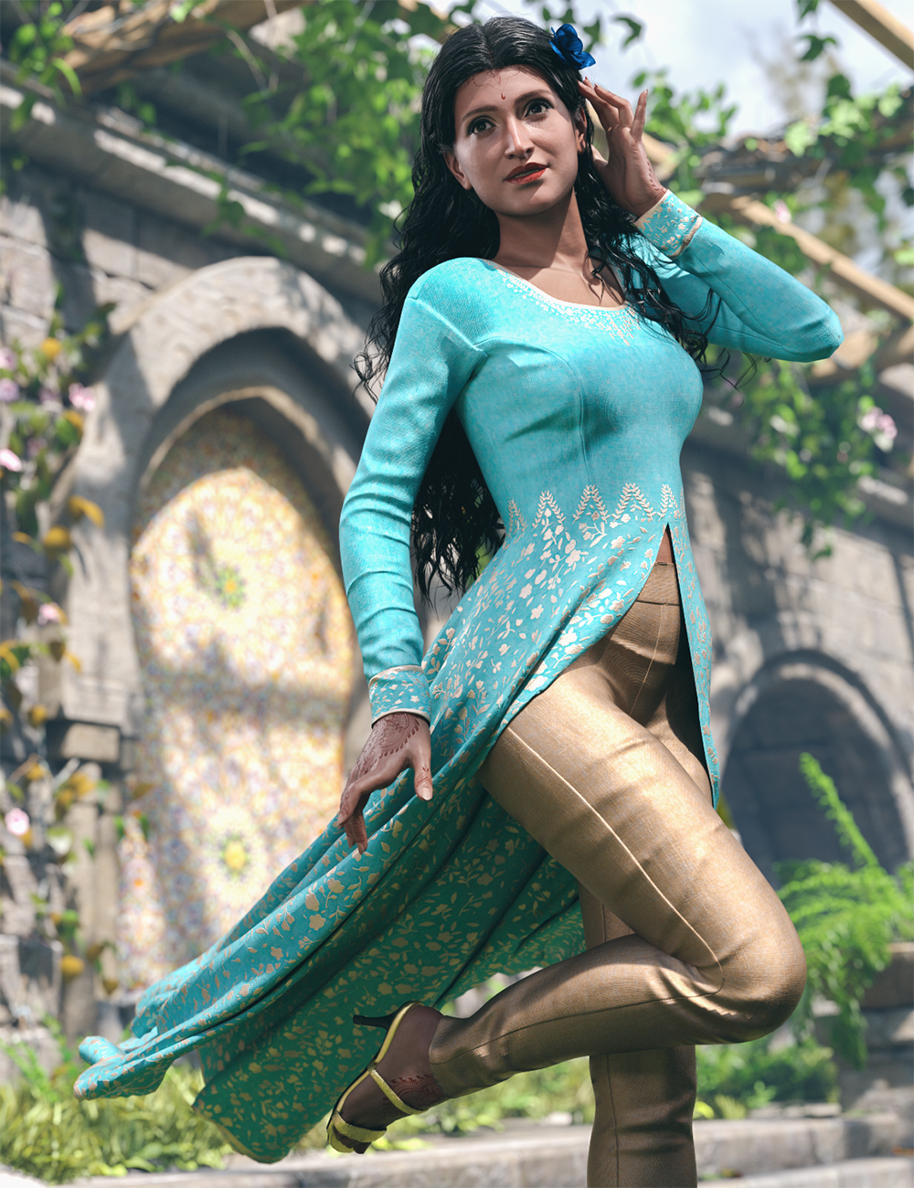 dForce Indian Style Outfit for Genesis 9 by: fefecoolyellow, 3D Models by Daz 3D