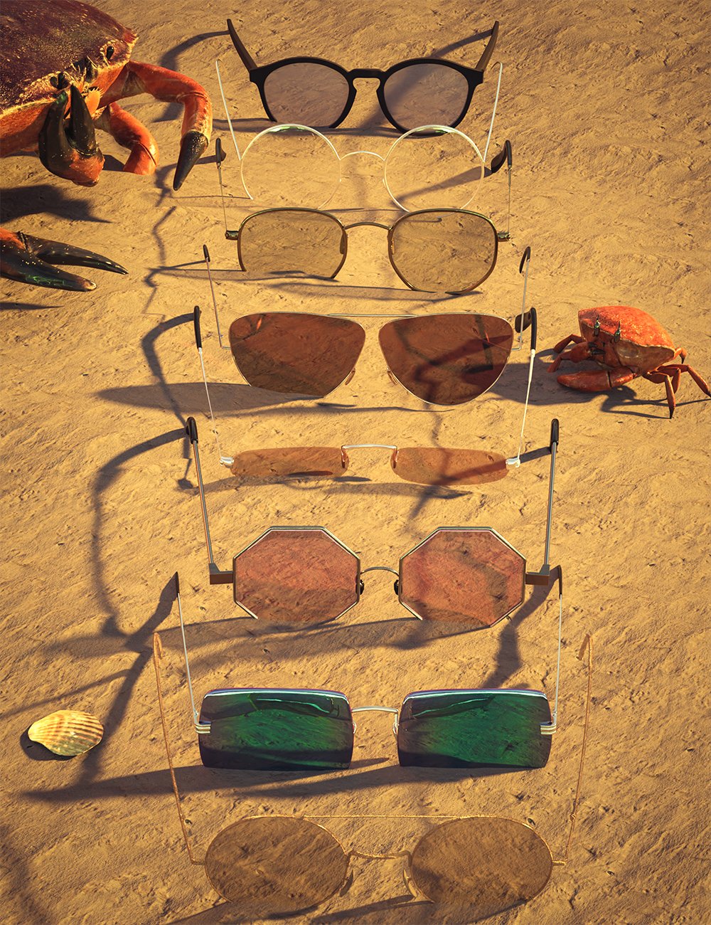 Daz Studio 3D BW Beach Sunglasses Set for Genesis 9, 8, and 8.1 Model