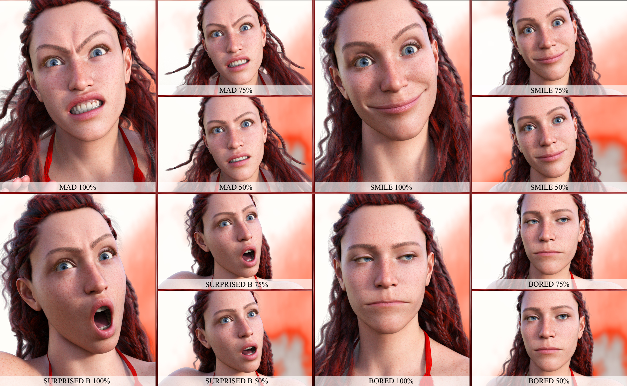 JW Exaggerated Expressions for Genesis 9 by: JWolf, 3D Models by Daz 3D