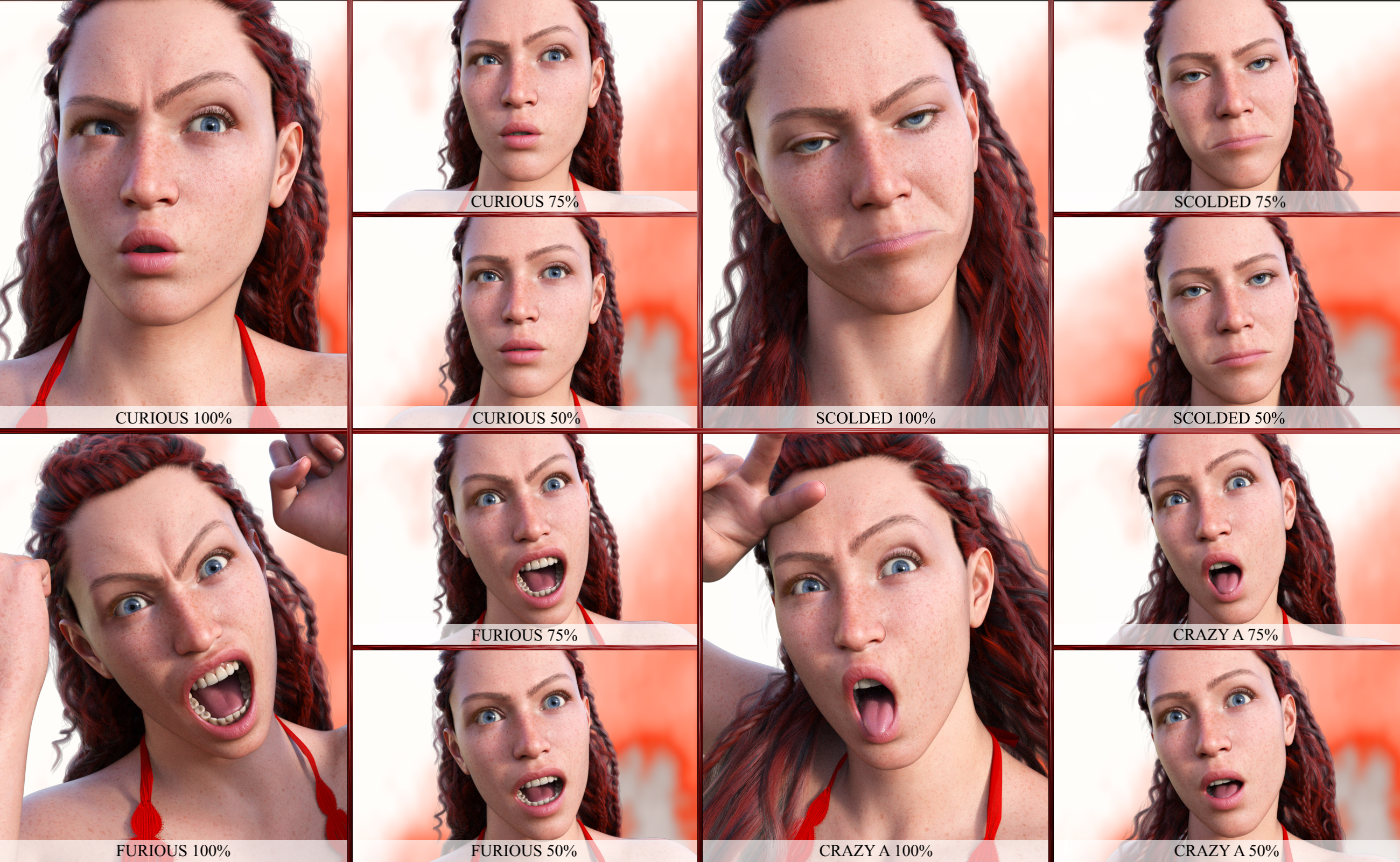 JW Exaggerated Expressions for Genesis 9 by: JWolf, 3D Models by Daz 3D