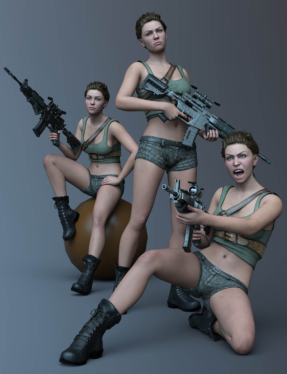 CDI Soldier Poses for Genesis 9 Feminine by: Capsces Digital Ink, 3D Models by Daz 3D