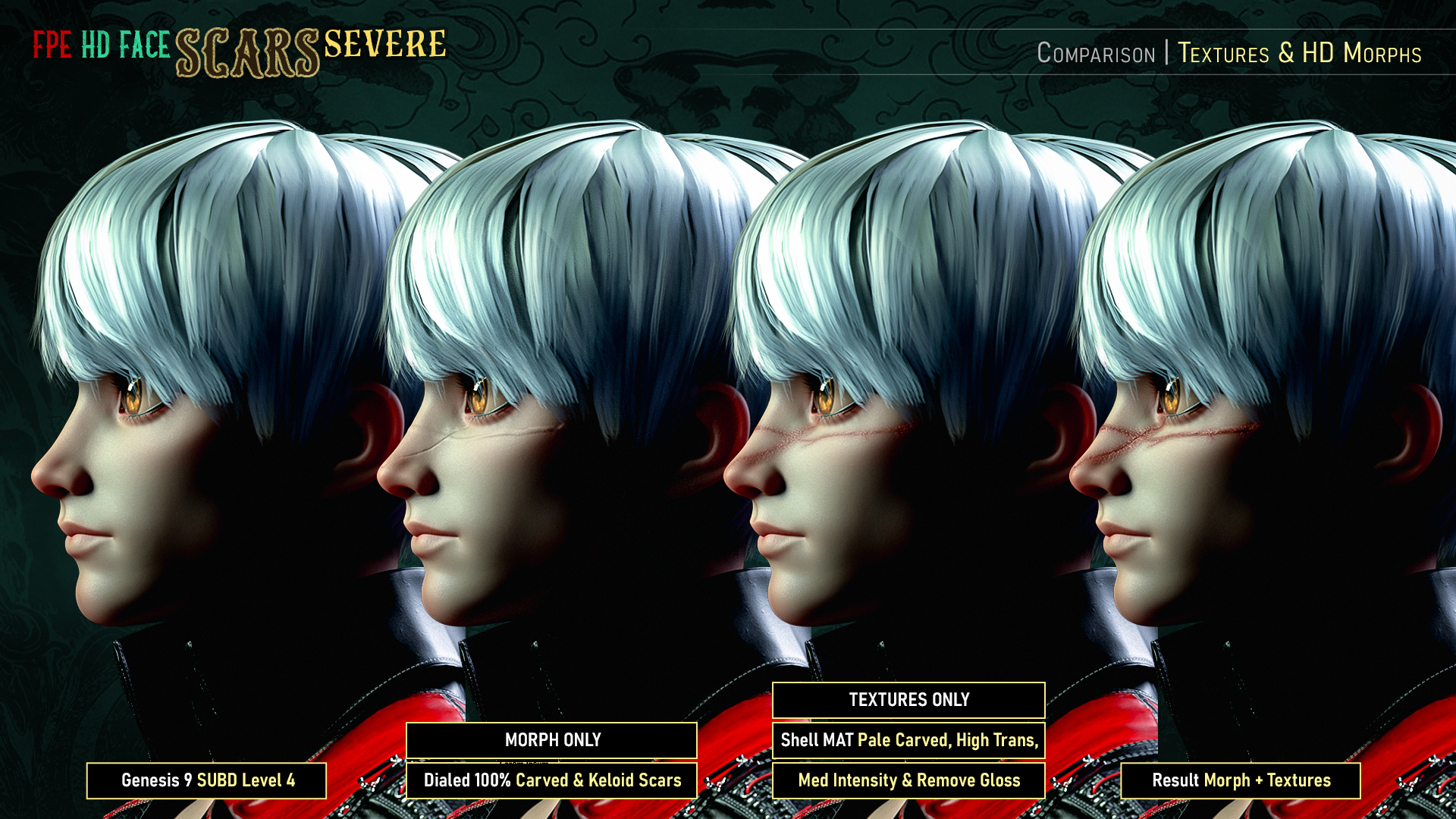 FPE HD Face Scars Severe for Genesis 9 by: FenixPhoenixEsid, 3D Models by Daz 3D