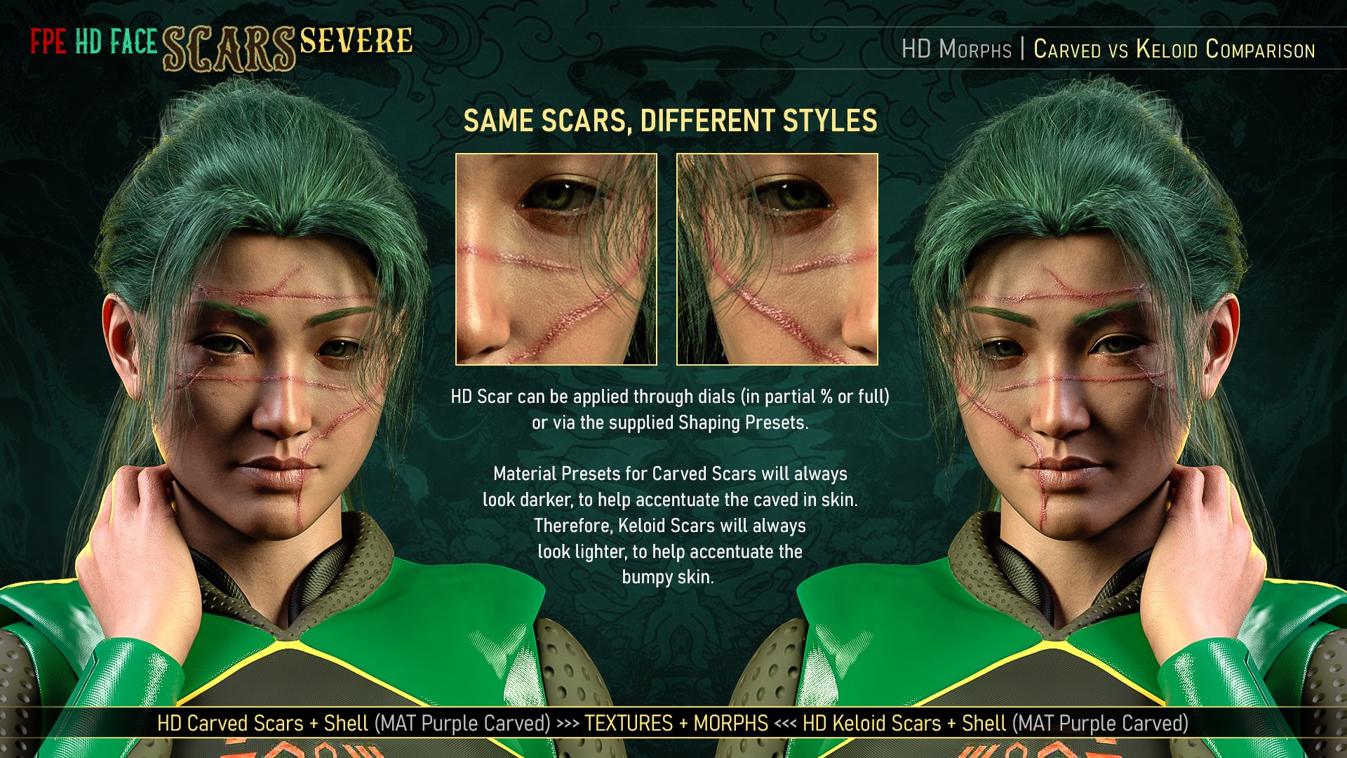 FPE HD Face Scars Severe for Genesis 9 by: FenixPhoenixEsid, 3D Models by Daz 3D