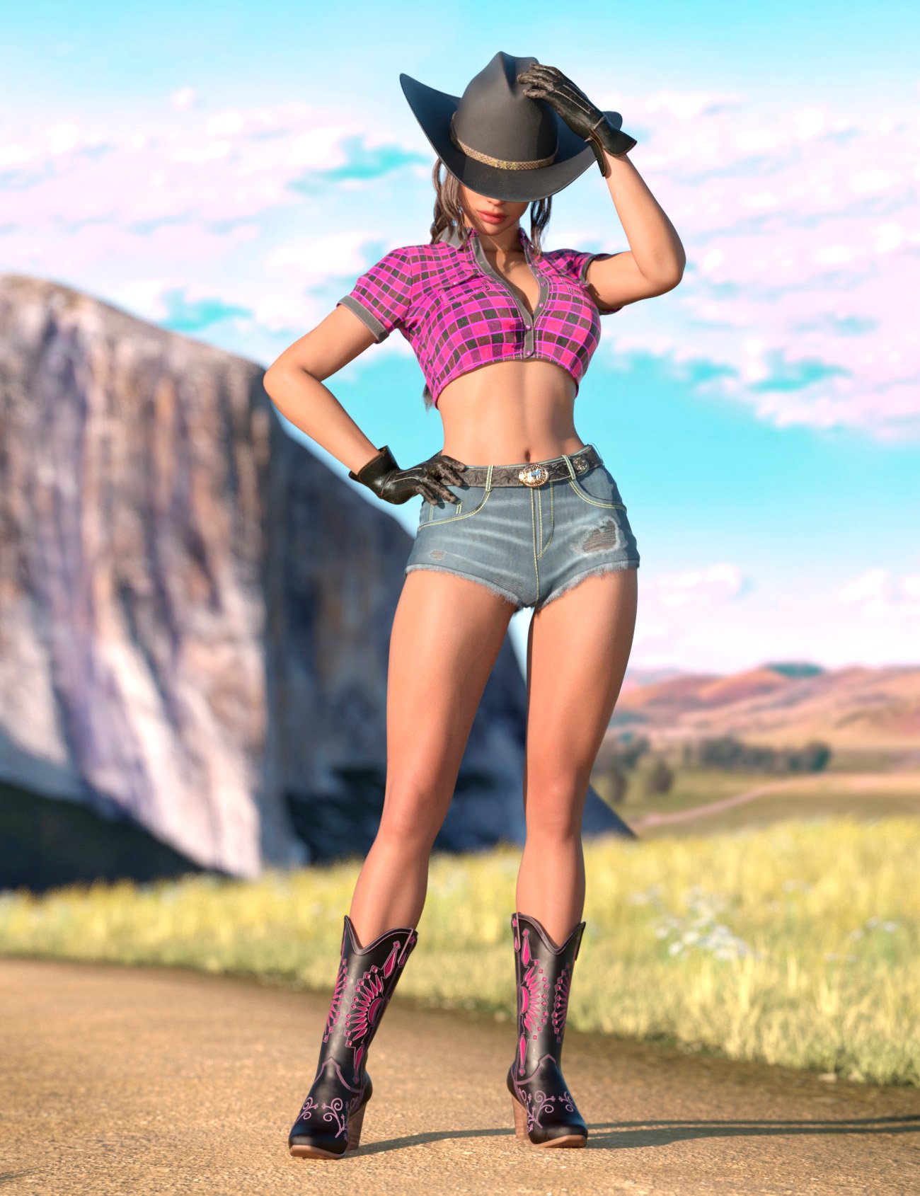 Wild West Cowgirl Outfit for Genesis 9 Feminine by: Blue Rabbit, 3D Models by Daz 3D