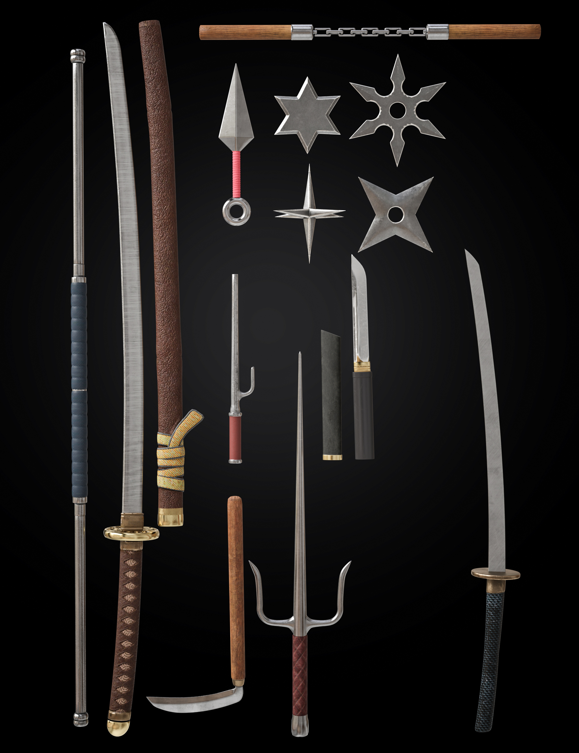 BW Shadow Weapons Set for Genesis 9, 8 and 8.1 by: Beautyworks, 3D Models by Daz 3D