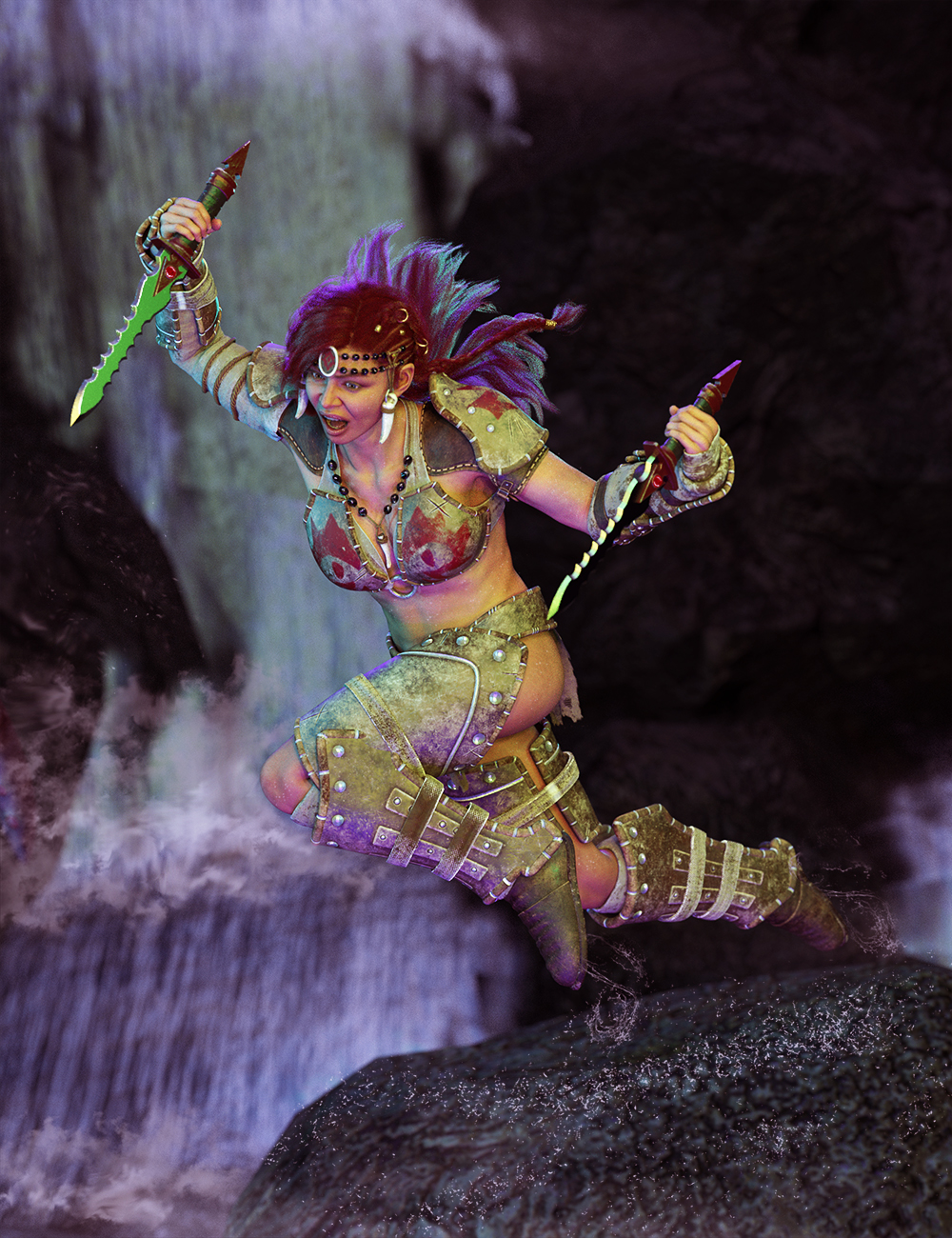 Primal Warrior Poses for Genesis 9 Feminine by: FeralFey, 3D Models by Daz 3D