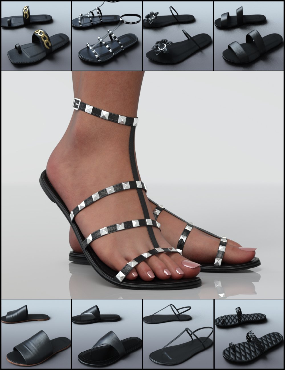 Sandal System for Genesis 9 by: Nikisatez, 3D Models by Daz 3D