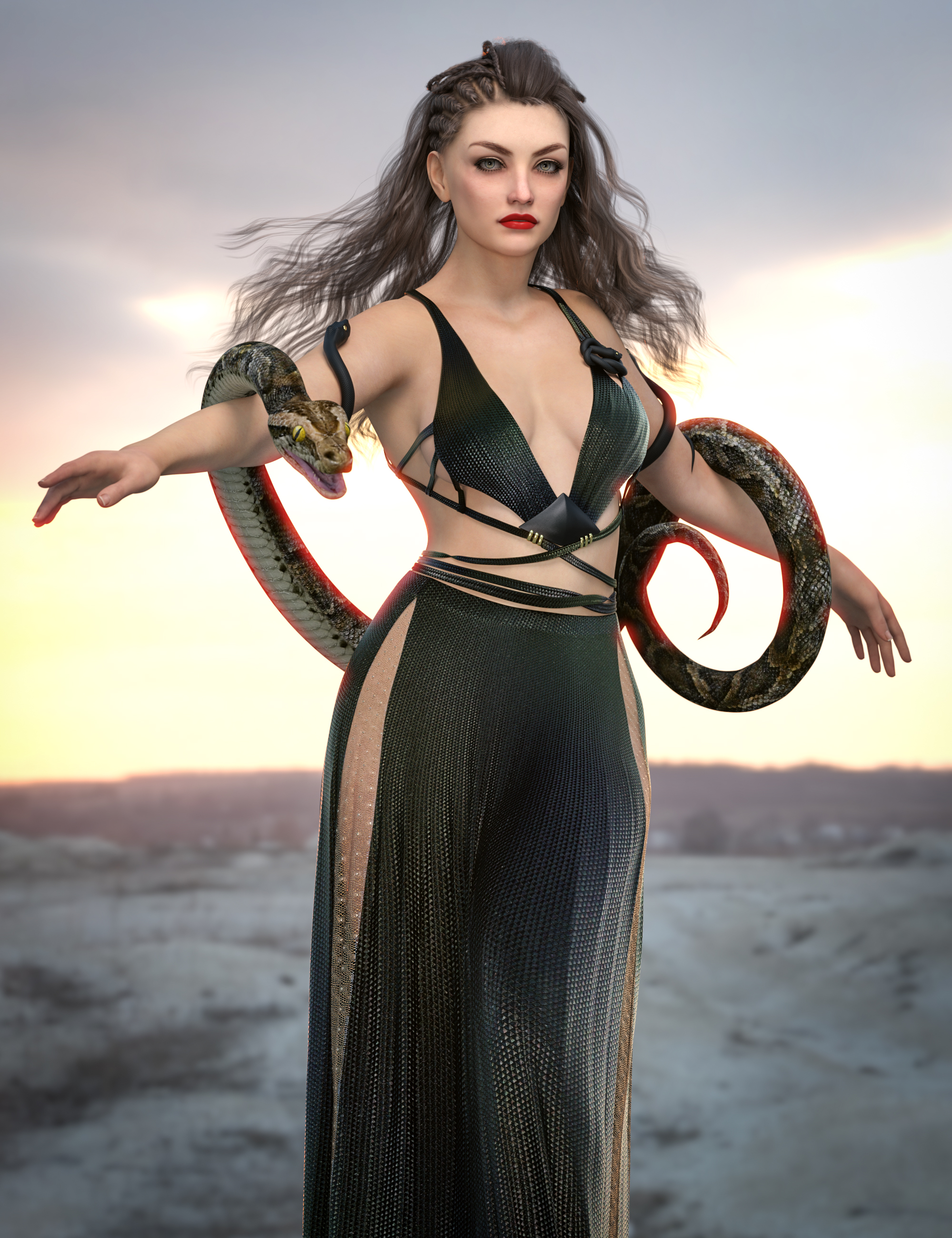 dForce Siren of Snakes Outfit for Genesis 9 by: Mada, 3D Models by Daz 3D