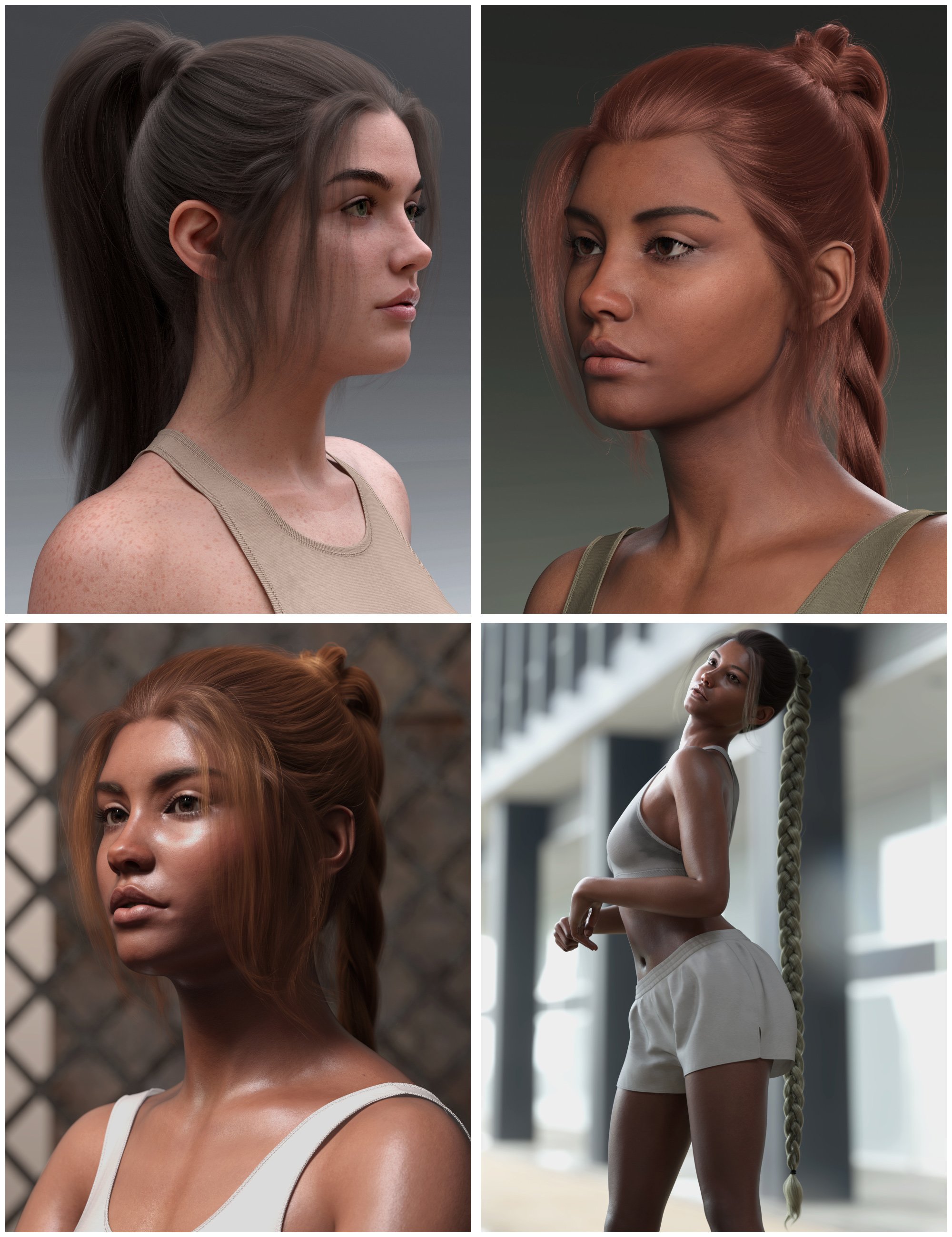4in1 Sporty Ponytails for Genesis 9 by: outoftouch, 3D Models by Daz 3D