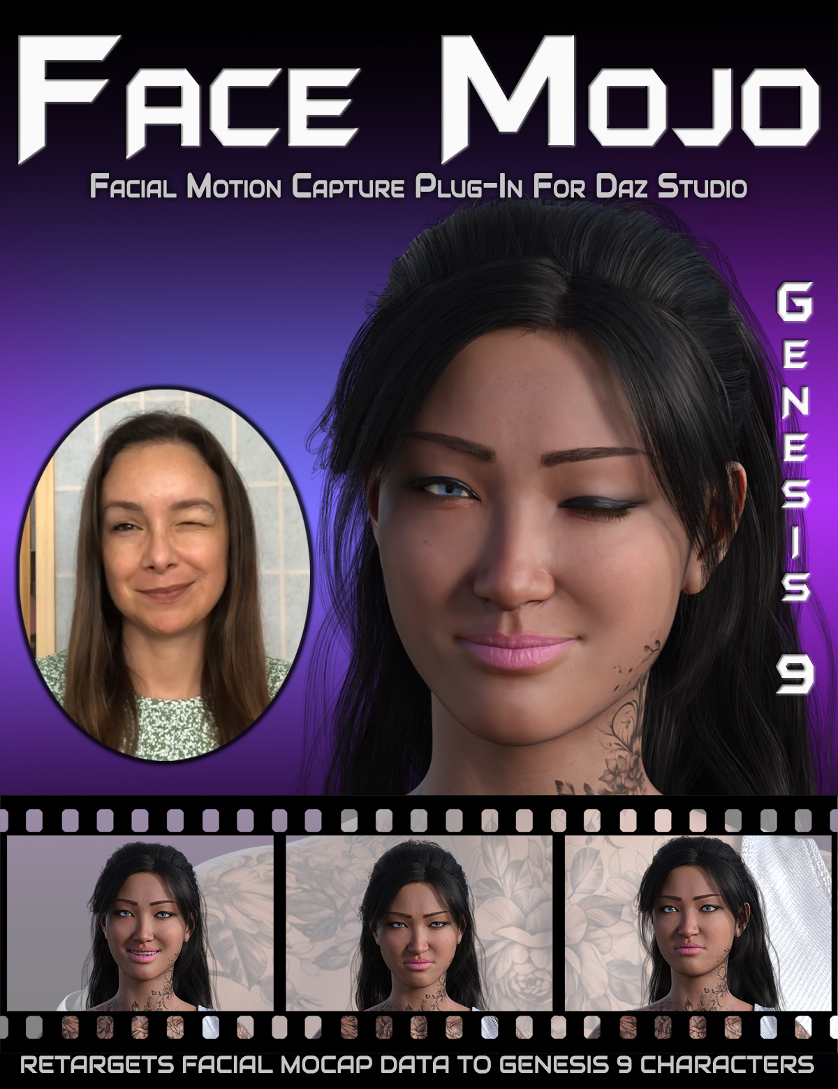 Face Mojo - Facial MoCap Retargeting for Genesis 9 by: LayLo 3D, 3D Models by Daz 3D
