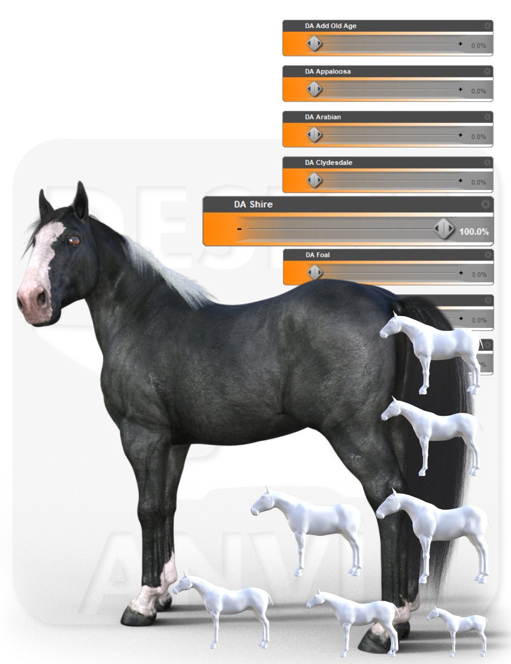 DA Ultimate Shape pack for Horse 3 - Breeds by: Design Anvil, 3D Models by Daz 3D