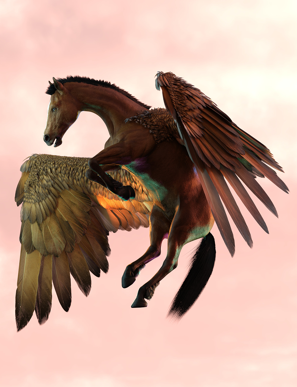 Hercules Gift Hierarchical Poses for Horse 3 and Pegasus Wings by: Ensary, 3D Models by Daz 3D