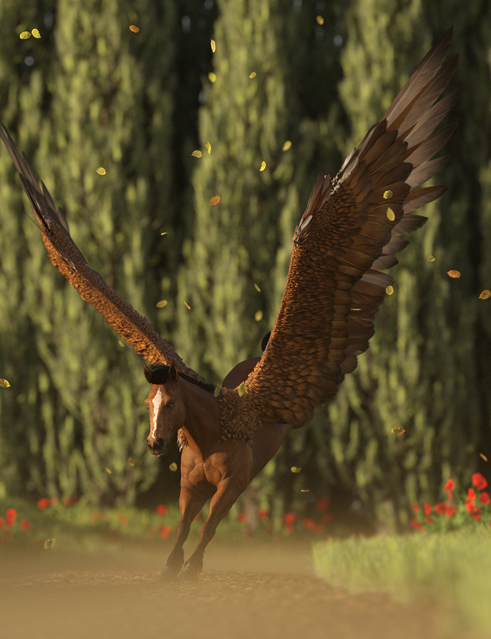 Hercules Gift Hierarchical Poses for Horse 3 and Pegasus Wings Daz 3D