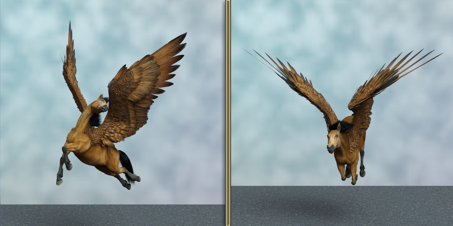 Hercules Gift Hierarchical Poses for Horse 3 and Pegasus Wings Daz 3D