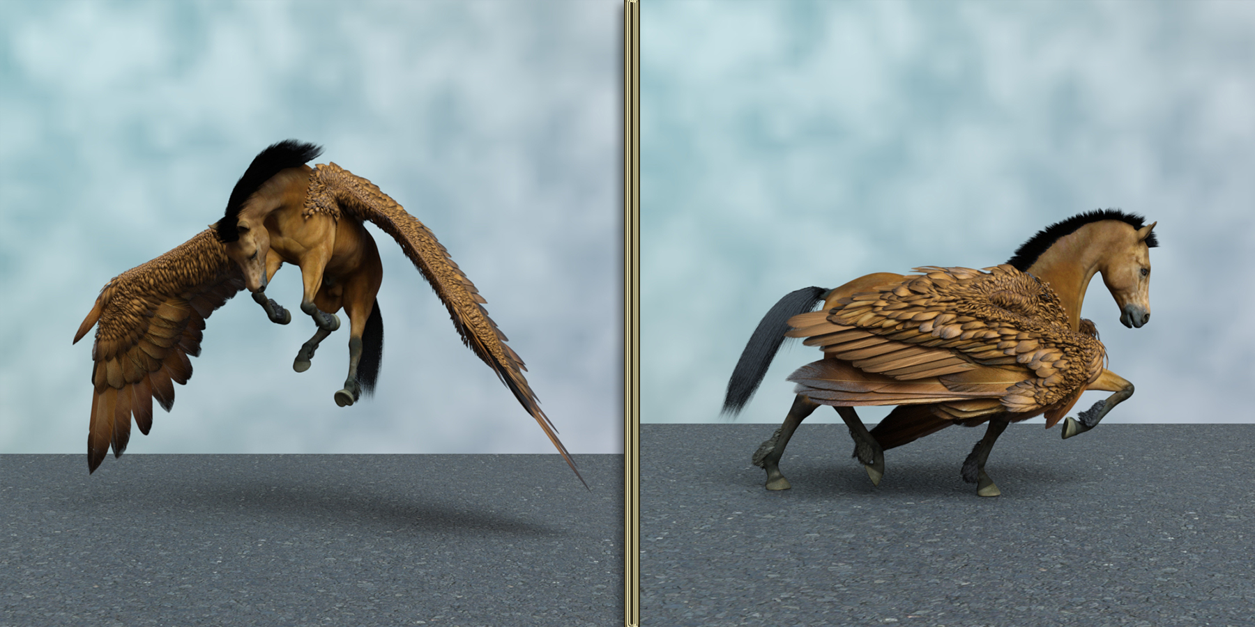 Hercules Gift Hierarchical Poses for Horse 3 and Pegasus Wings Daz 3D