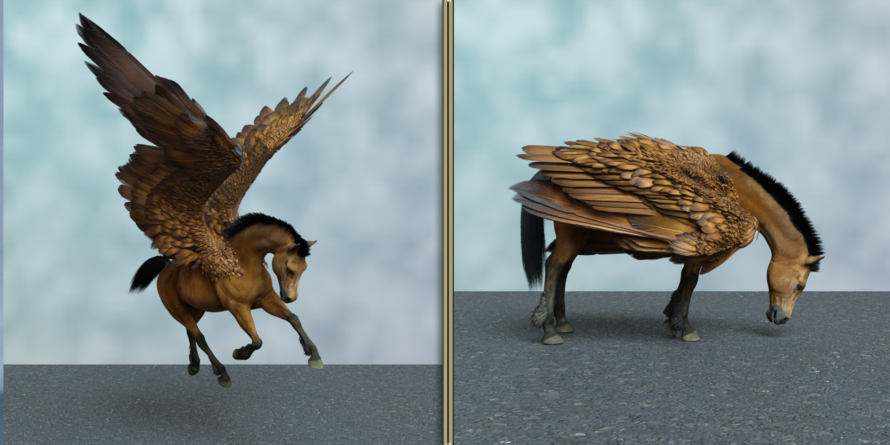 Hercules Gift Hierarchical Poses for Horse 3 and Pegasus Wings Daz 3D