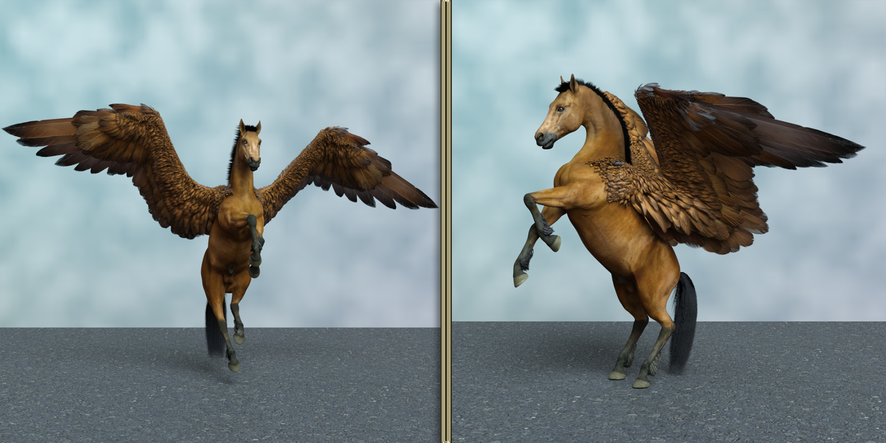 Hercules Gift Hierarchical Poses for Horse 3 and Pegasus Wings Daz 3D