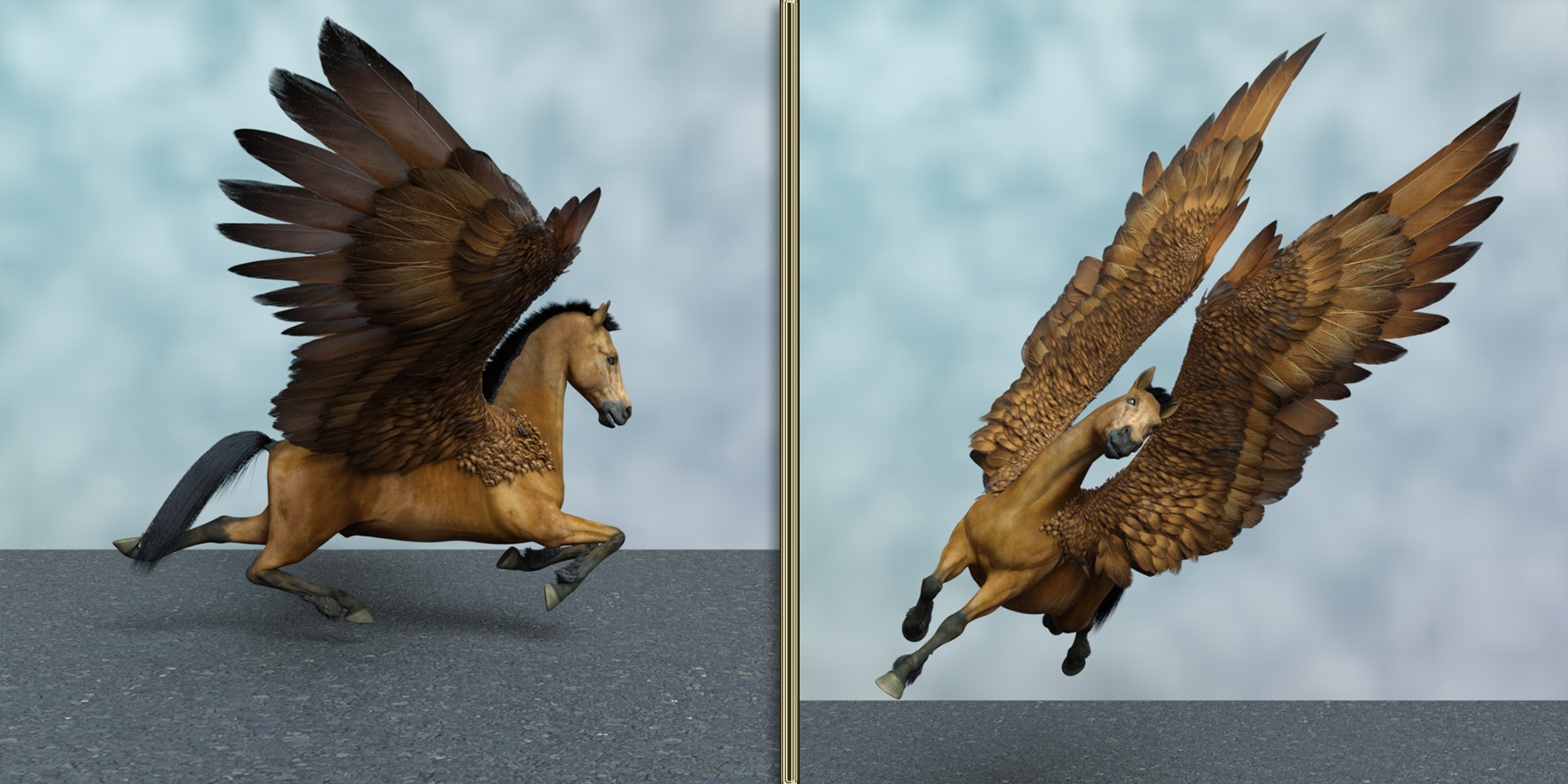 Hercules Gift Hierarchical Poses for Horse 3 and Pegasus Wings Daz 3D
