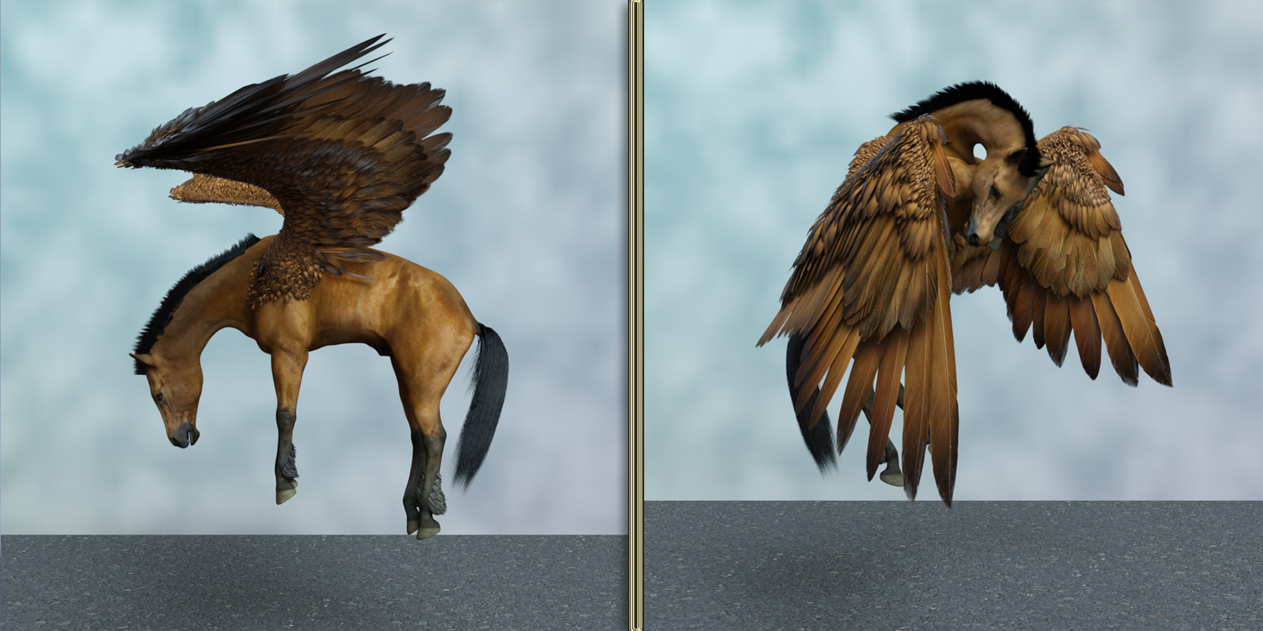 Hercules Gift Hierarchical Poses for Horse 3 and Pegasus Wings Daz 3D
