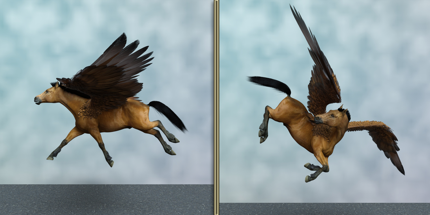 Hercules Gift Hierarchical Poses for Horse 3 and Pegasus Wings Daz 3D