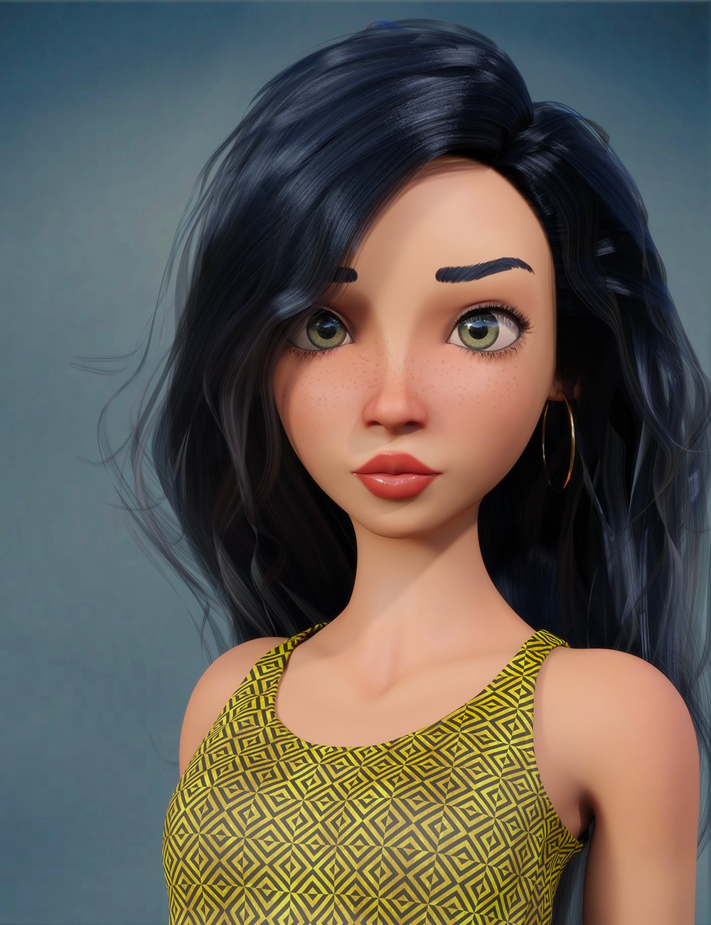 Cartoon Adult Female Character, Hair, and Outfit for Genesis 9 by: 3D Universe, 3D Models by Daz 3D