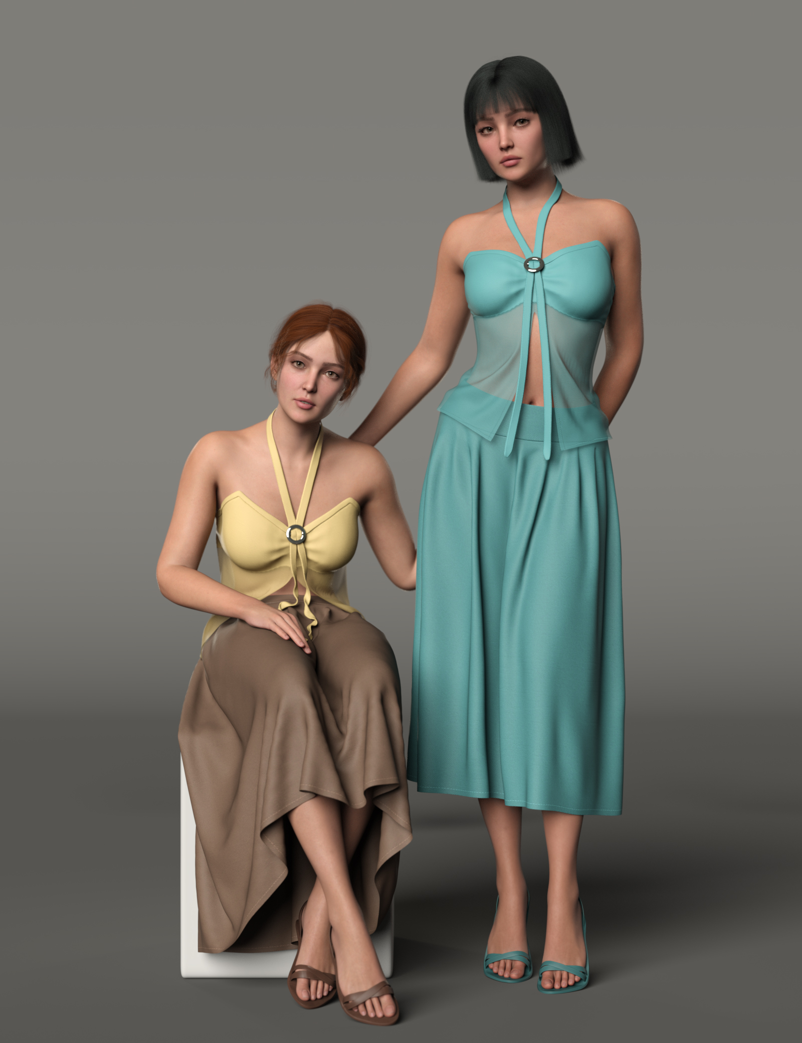 dForce MK Halter Crop Top Long Skirt for Genesis 9 by: wsmonkeyking, 3D Models by Daz 3D