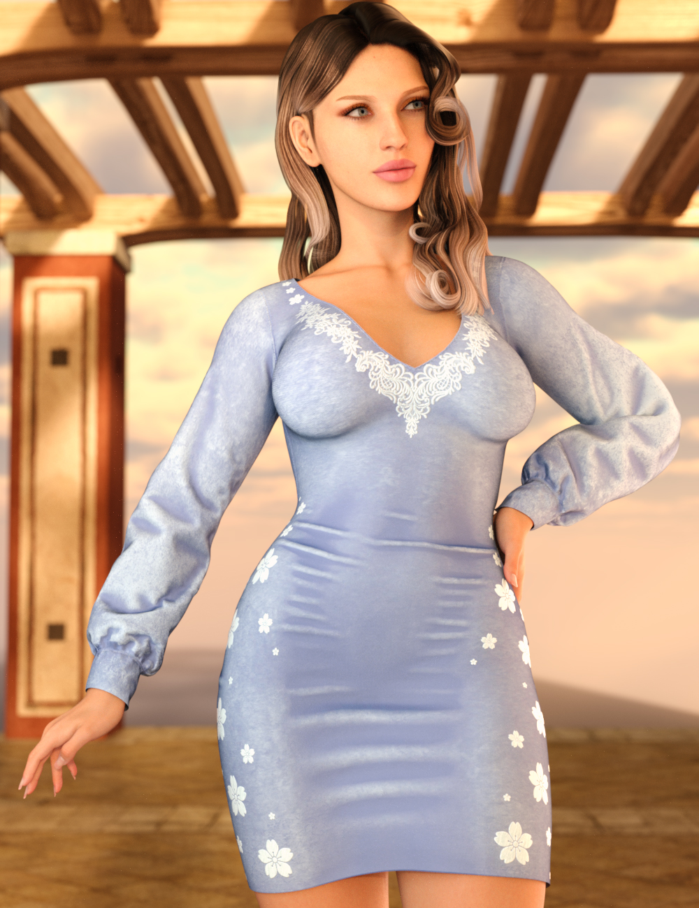 ZK dForce Hydrangea Dress for Genesis 9 by: ZKuro, 3D Models by Daz 3D